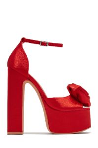 Romilly Peep Toe Platform Block High Heels - Red sold by Miss Lola