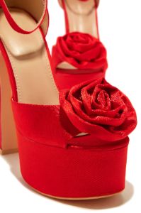 Romilly Peep Toe Platform Block High Heels - Red sold by Miss Lola