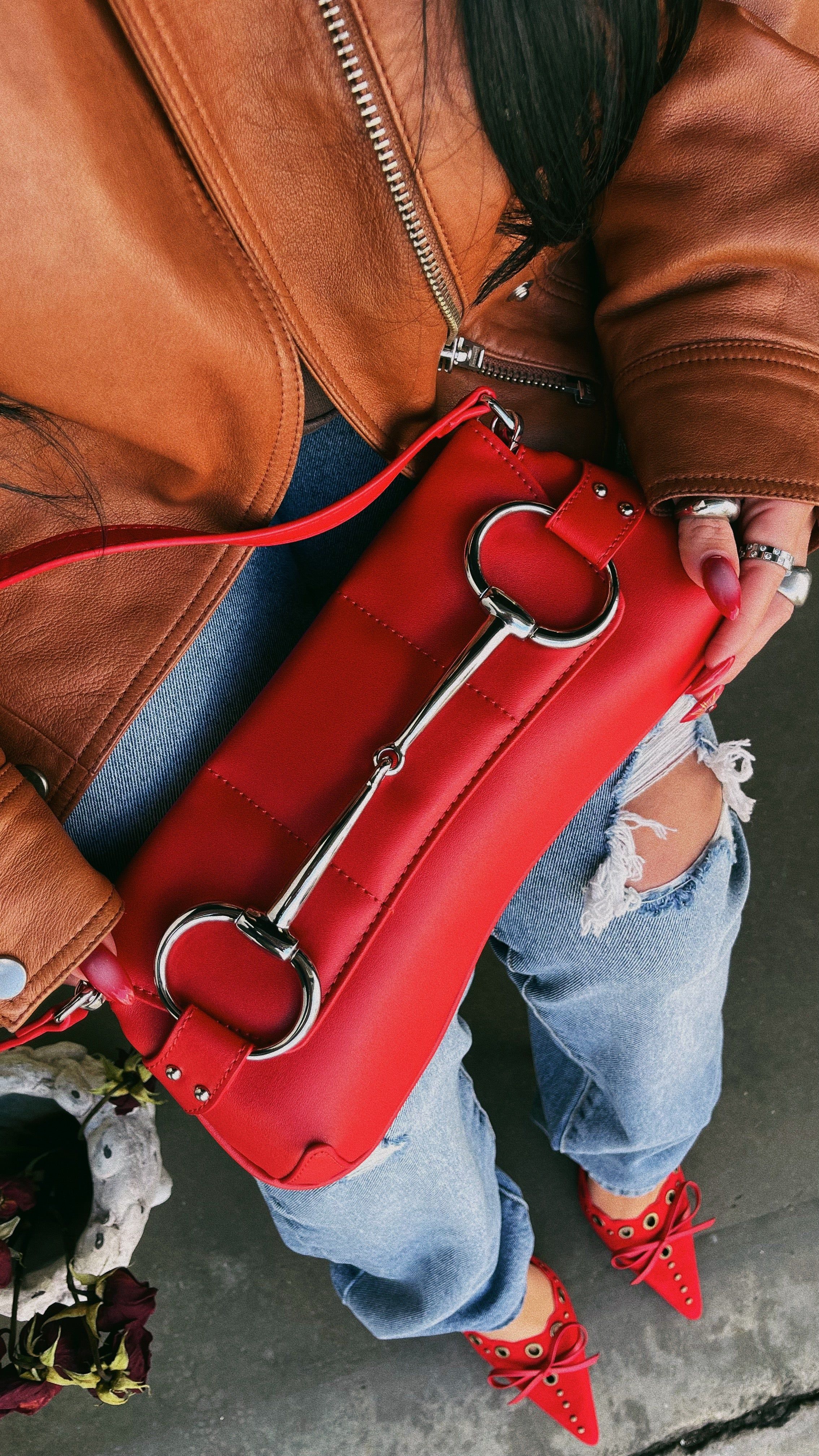 Caia Shoulder Bag - Red sold by Miss Lola
