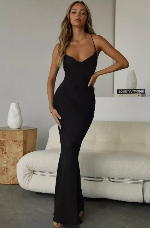 Camelle Cowl Neck Maxi Dress - Black sold by Miss Lola