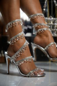 Feeling Divine Embellished Around The Ankle Coil Heels - Silver sold by Miss Lola