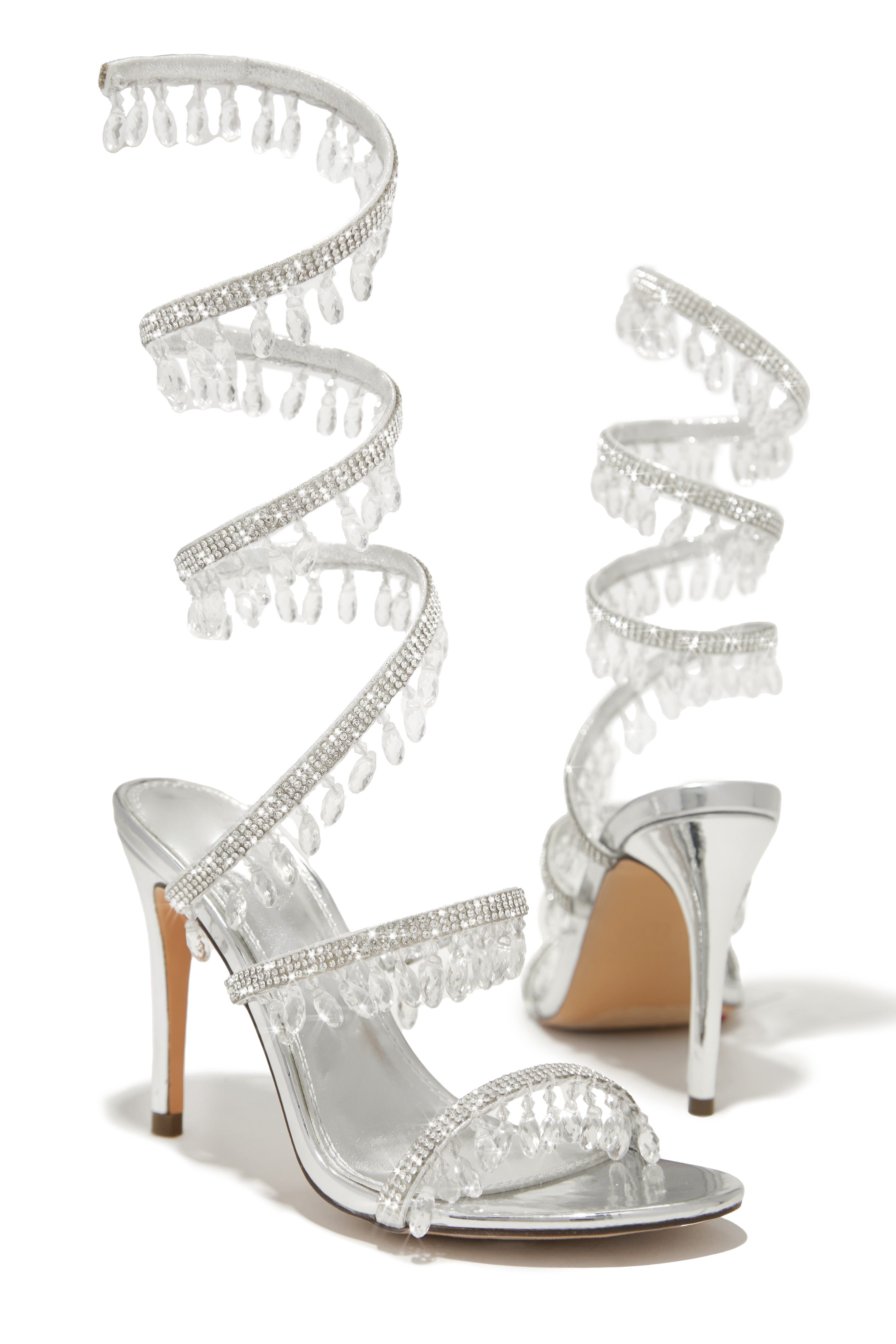 Feeling Divine Embellished Around The Ankle Coil Heels - Silver sold by Miss Lola product image thumbnail 2
