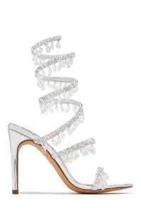 Feeling Divine Embellished Around The Ankle Coil Heels - Silver sold by Miss Lola