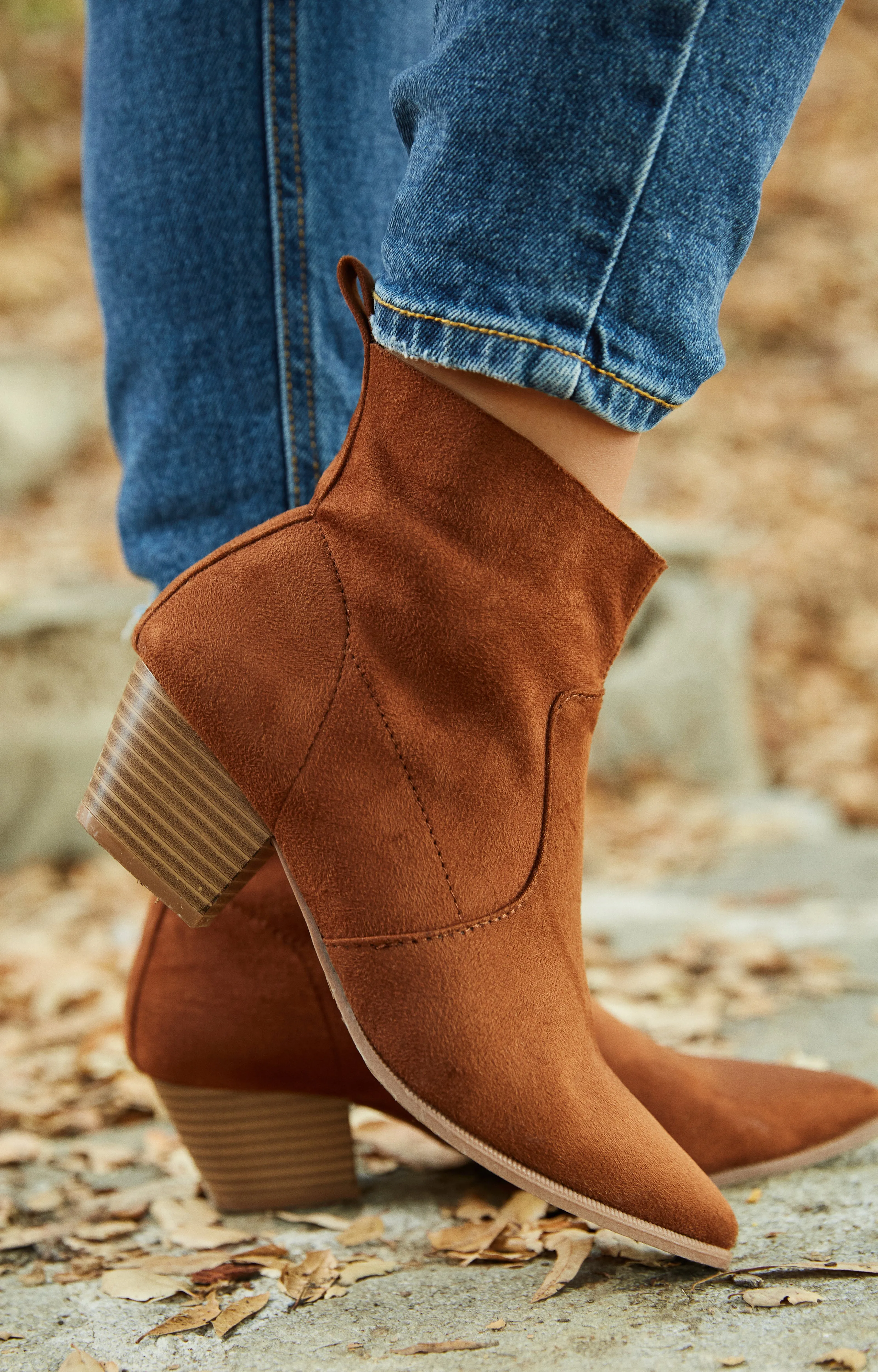 Kinsley Block Mid Heel Ankle Boots - Tan sold by Miss Lola