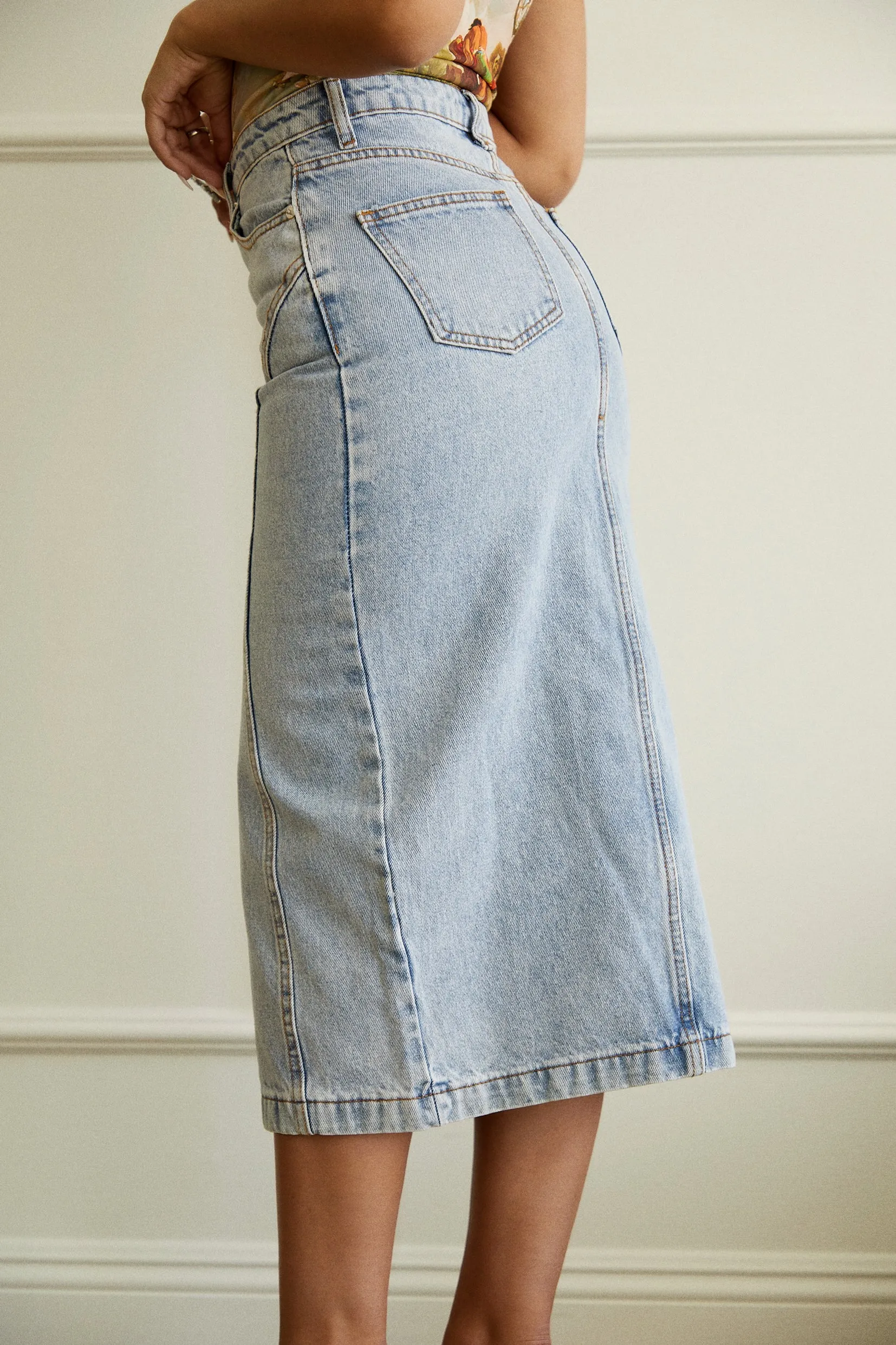 Carol High Waist Midi Skirt - Denim sold by Miss Lola product image thumbnail 5
