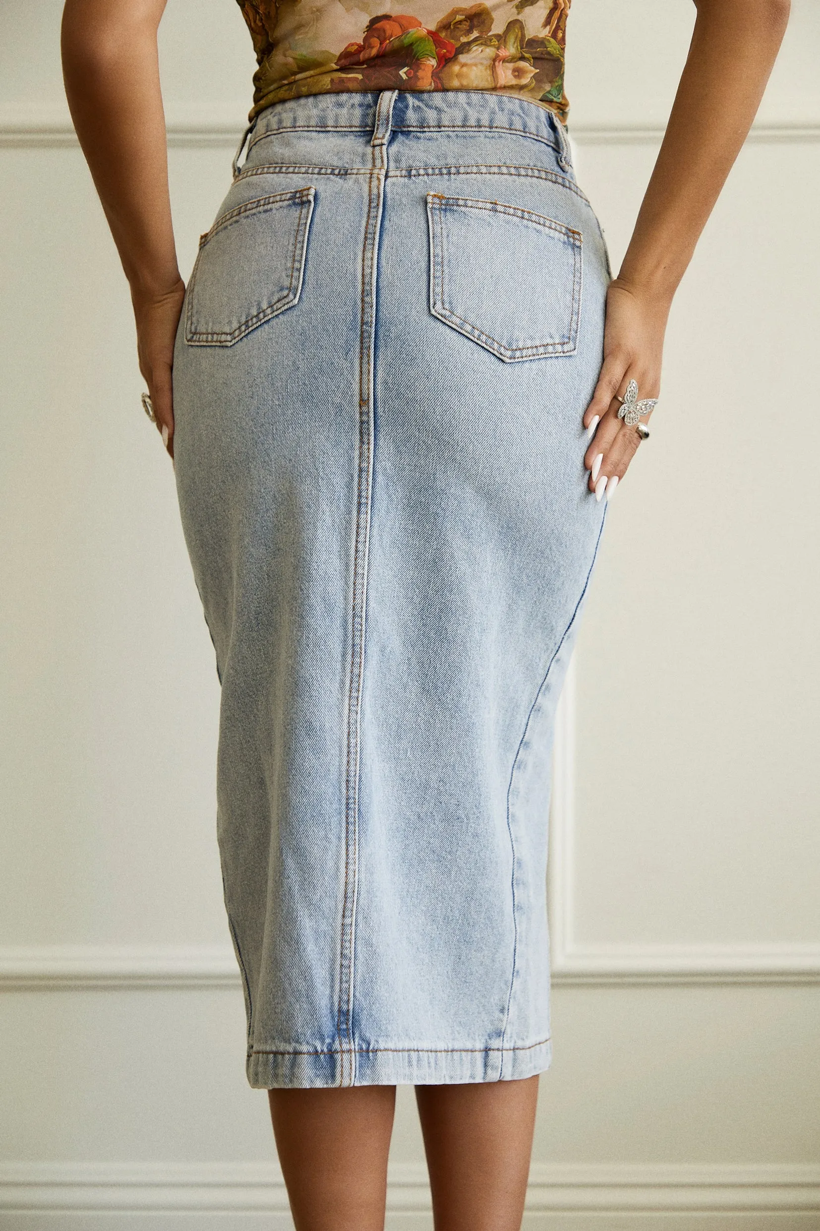Carol High Waist Midi Skirt - Denim sold by Miss Lola product image thumbnail 2