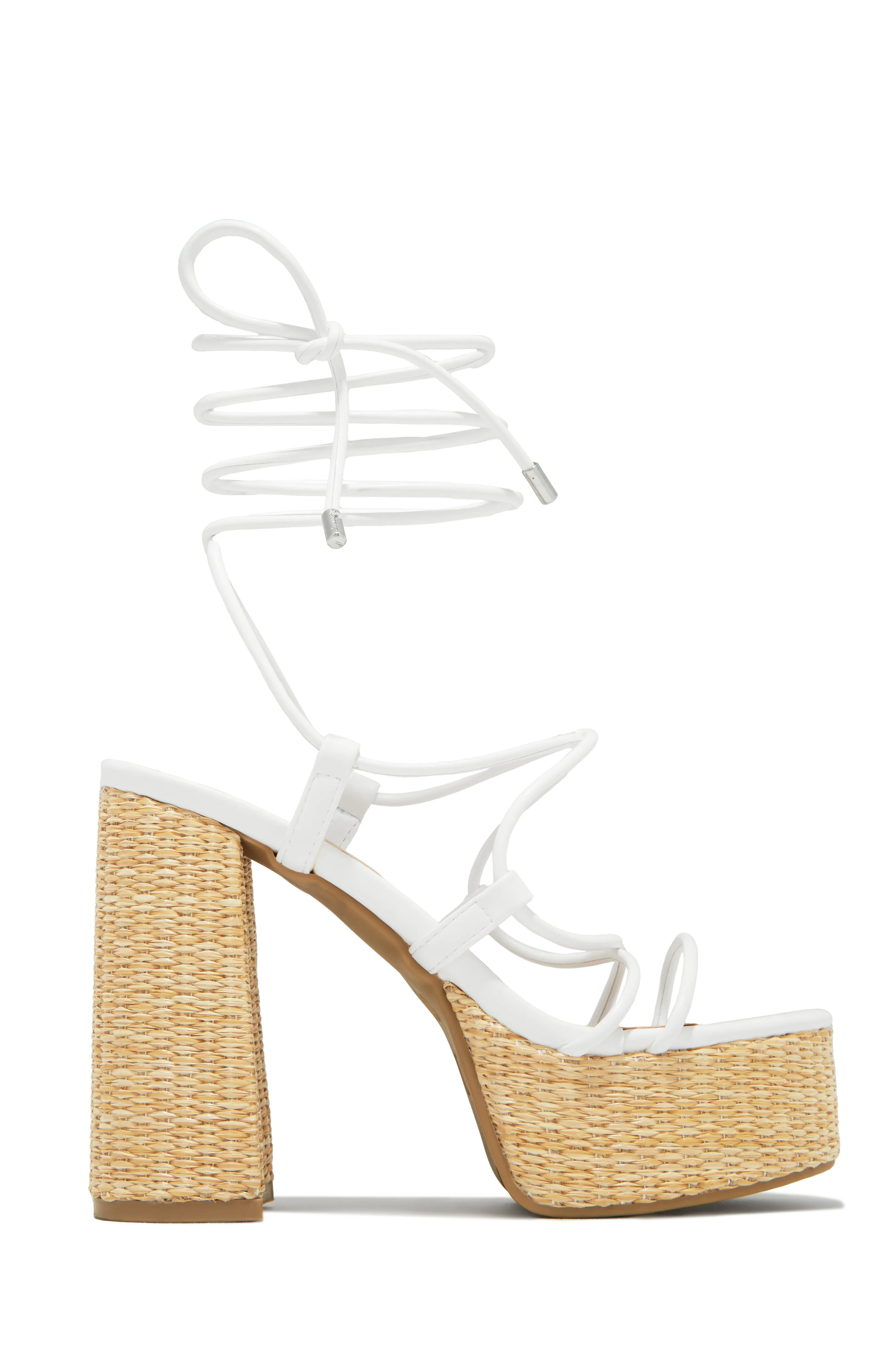 Chantal Lace Up Platform Block Heels - White sold by Miss Lola product image thumbnail 3