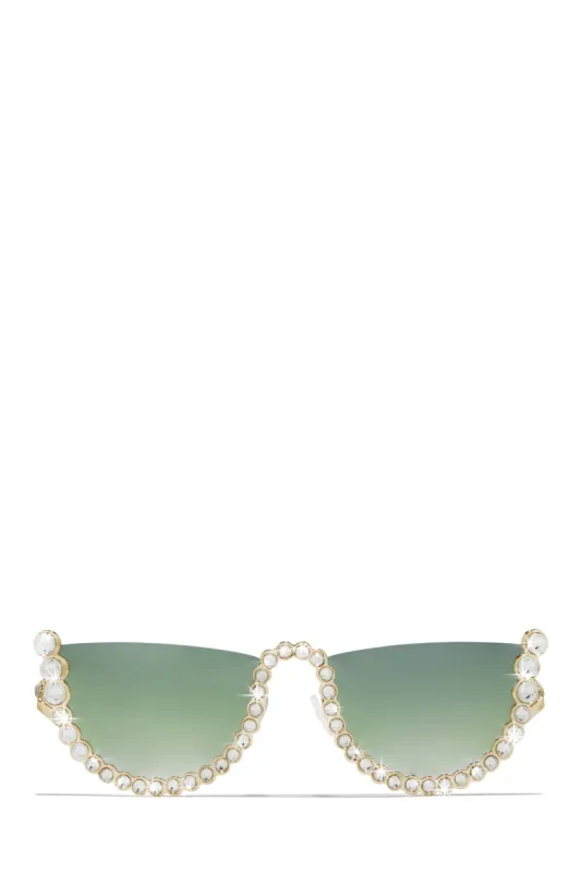 Hot Attitude Embellished Sunglasses - Green sold by Miss Lola