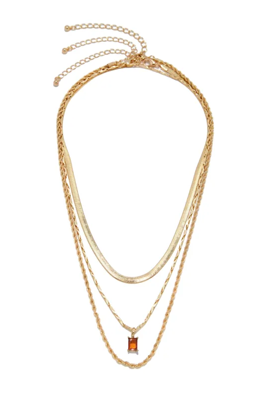 Celestina Stone Pendant Necklace Set - Gold/Rust sold by Miss Lola