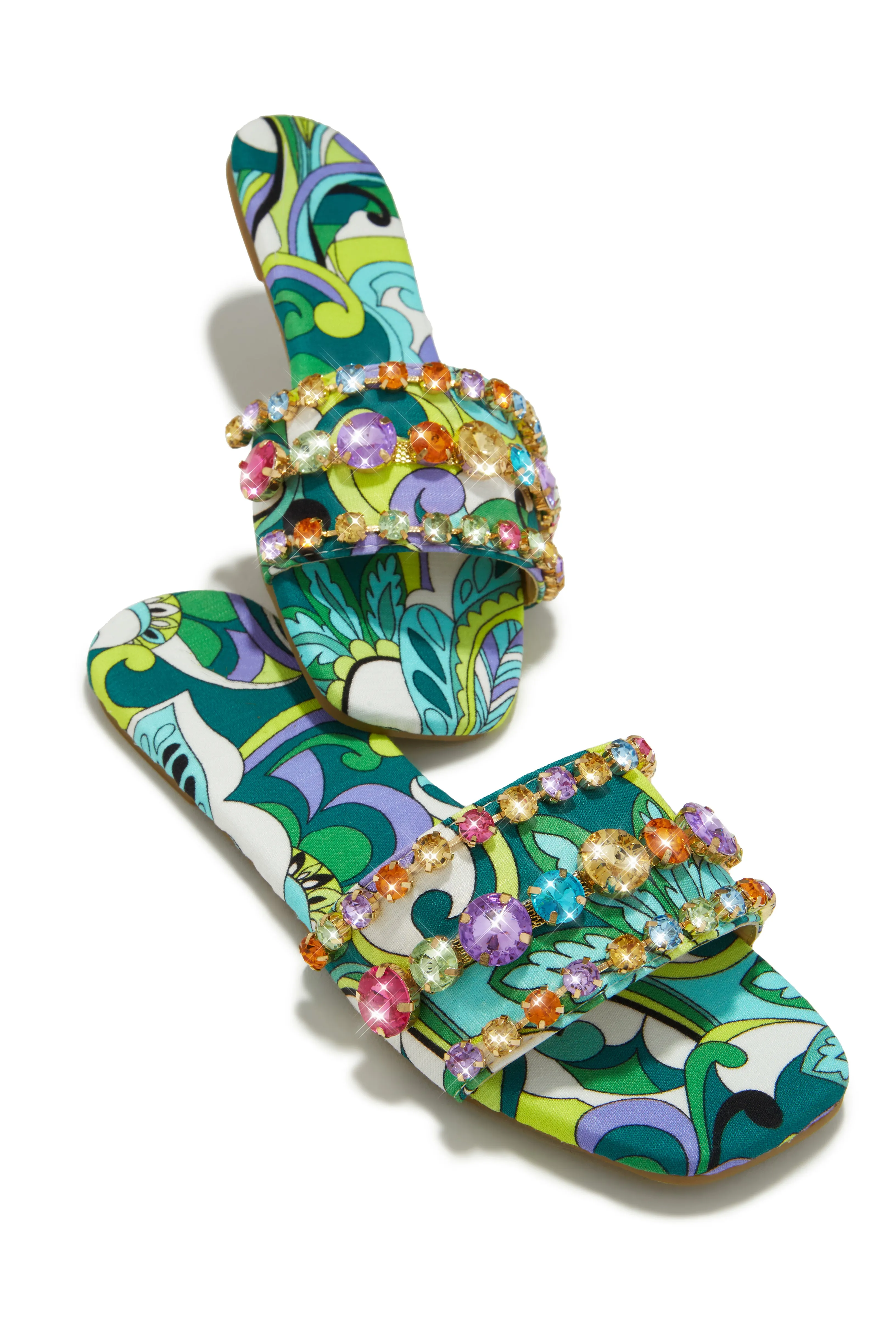 Luxe Paradise Embellished Slip On Sandals - Green sold by Miss Lola product image thumbnail 5