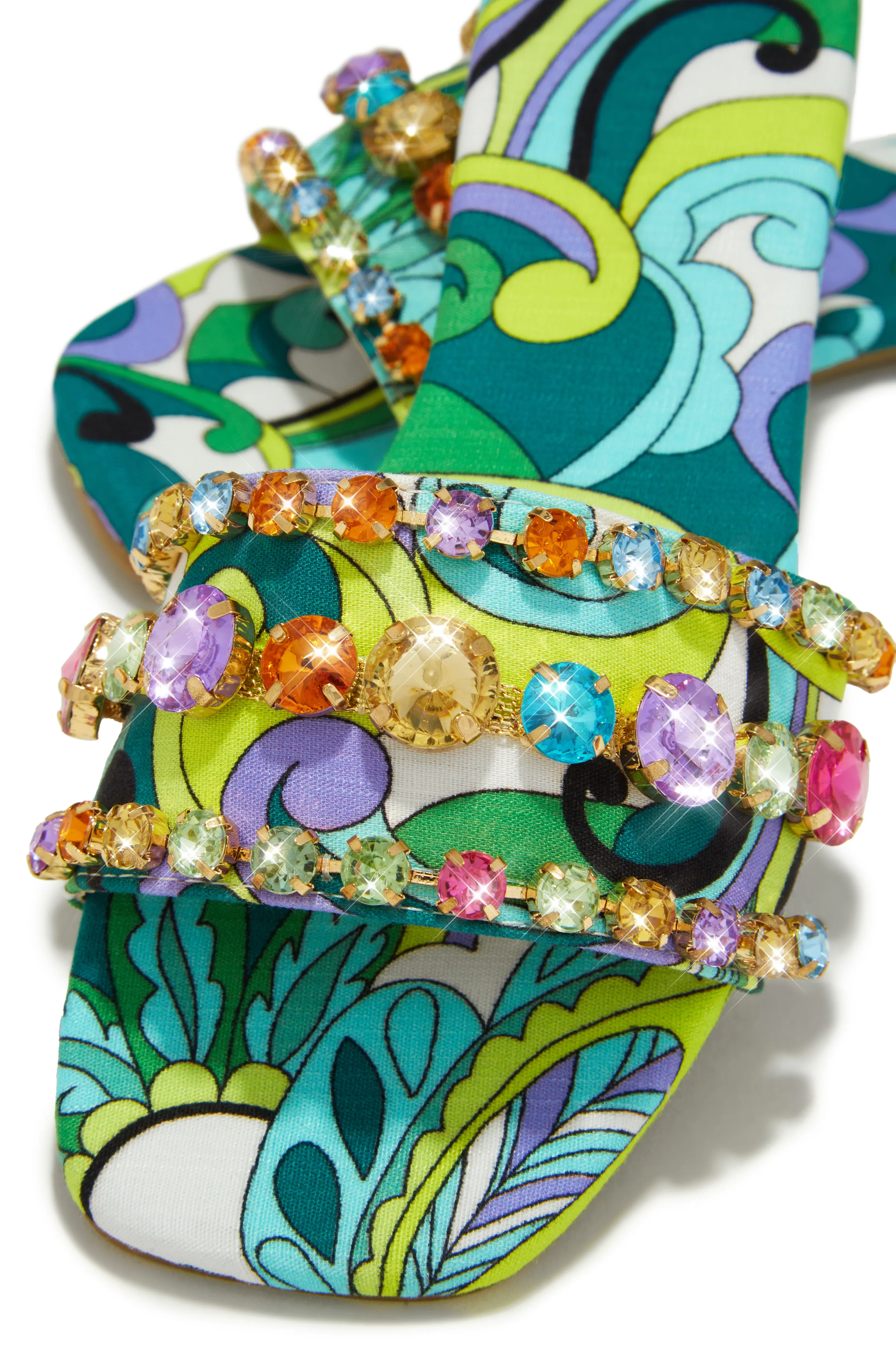 Luxe Paradise Embellished Slip On Sandals - Green sold by Miss Lola product image thumbnail 3