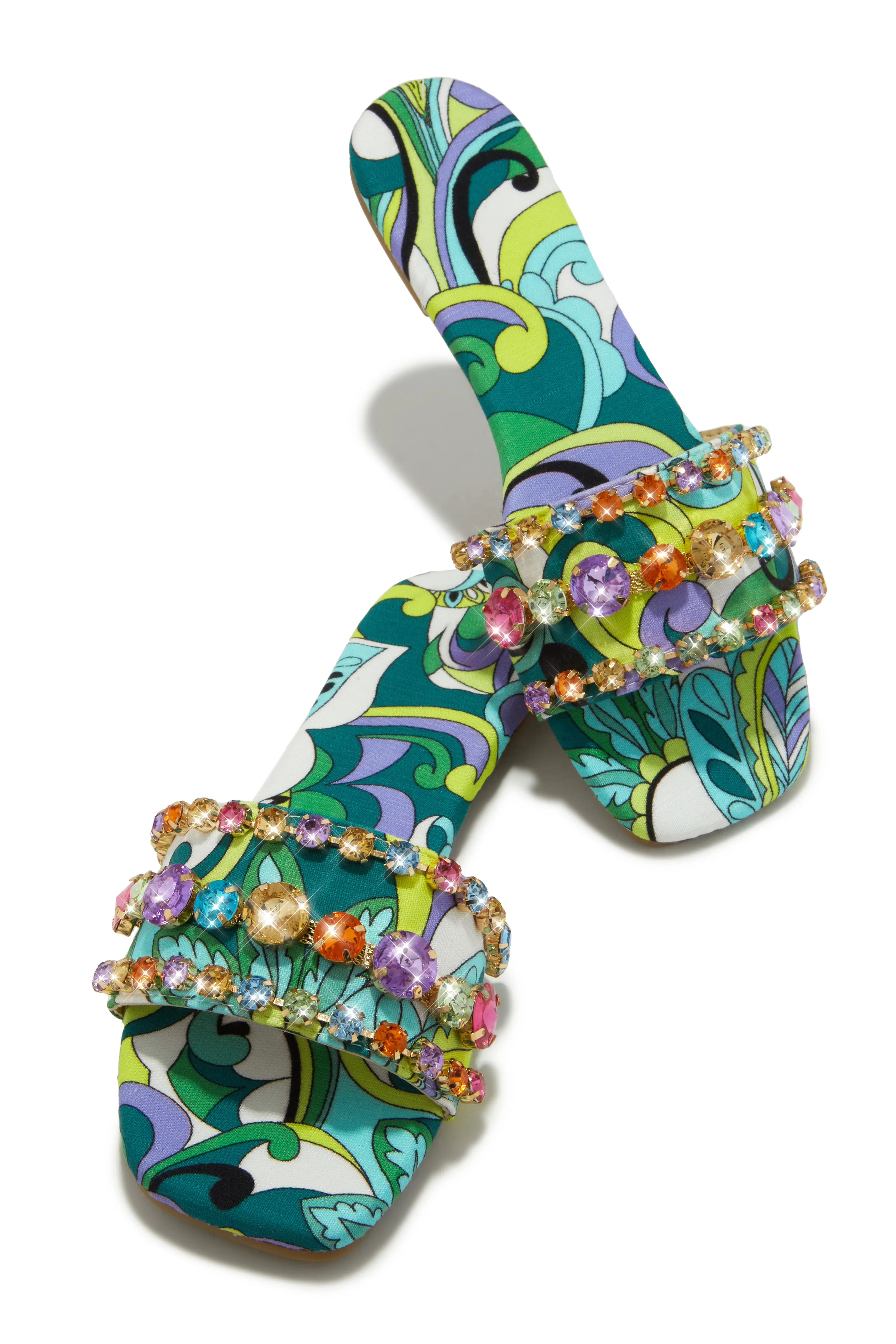 Luxe Paradise Embellished Slip On Sandals - Green sold by Miss Lola product image thumbnail 4