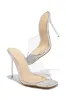 Amerie Clear High Heel Mules - Silver sold by Miss Lola