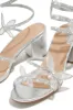 Fantasy Embellished Around The Ankle Coil Block Heels - Silver sold by Miss Lola