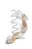 Fantasy Embellished Around The Ankle Coil Block Heels - Silver sold by Miss Lola
