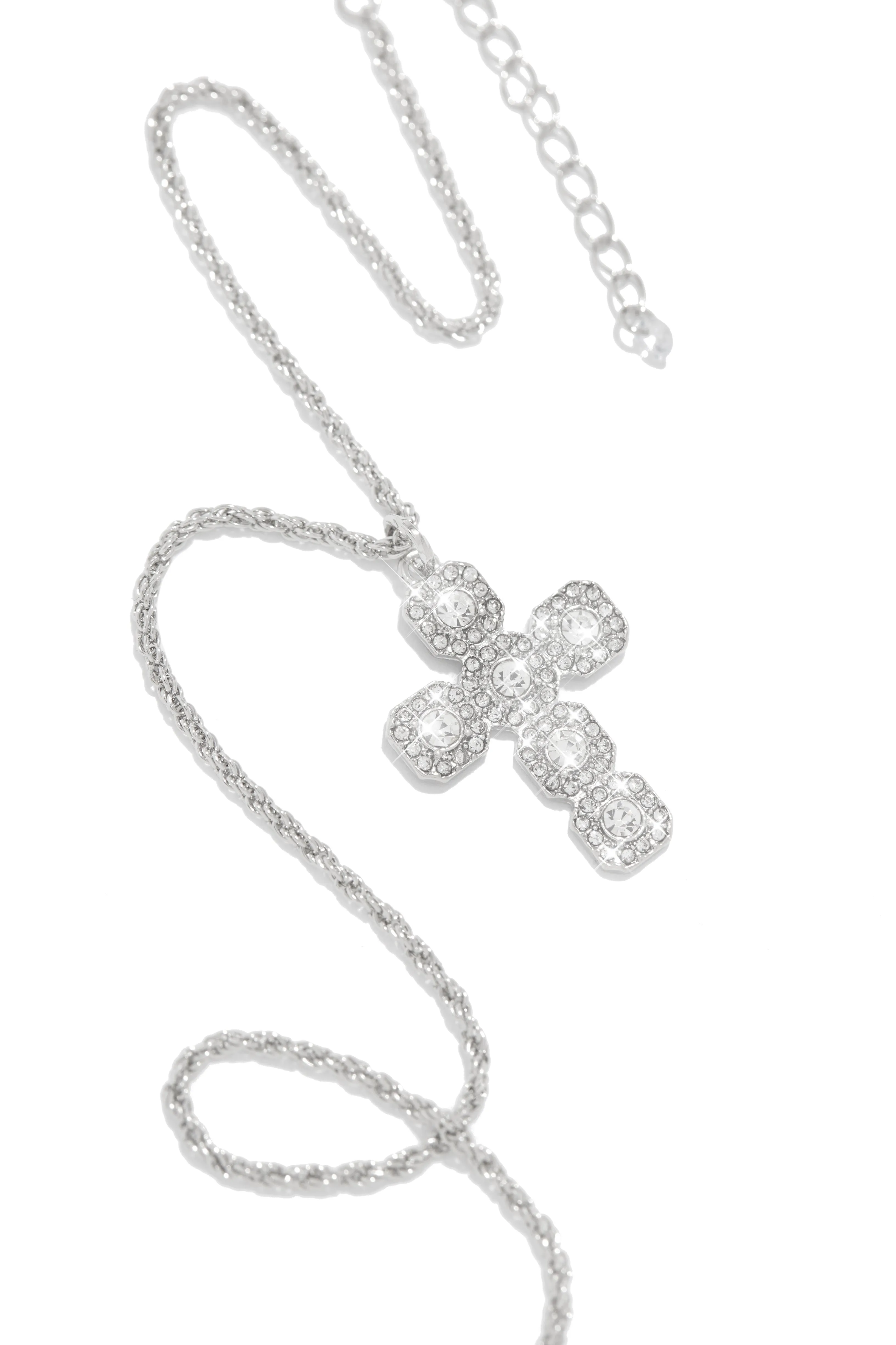 Amore Embellished Cross Pendant Necklace - Silver sold by Miss Lola product image thumbnail 5