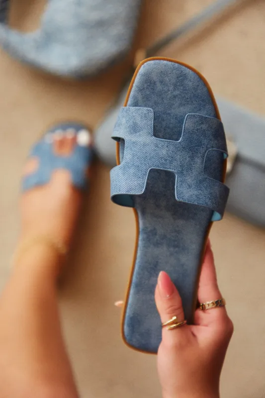 Bianka Slip On Sandals - Denim sold by Miss Lola