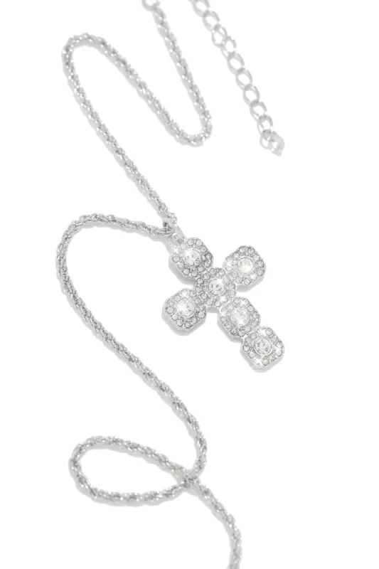 Amore Embellished Cross Pendant Necklace - Silver sold by Miss Lola