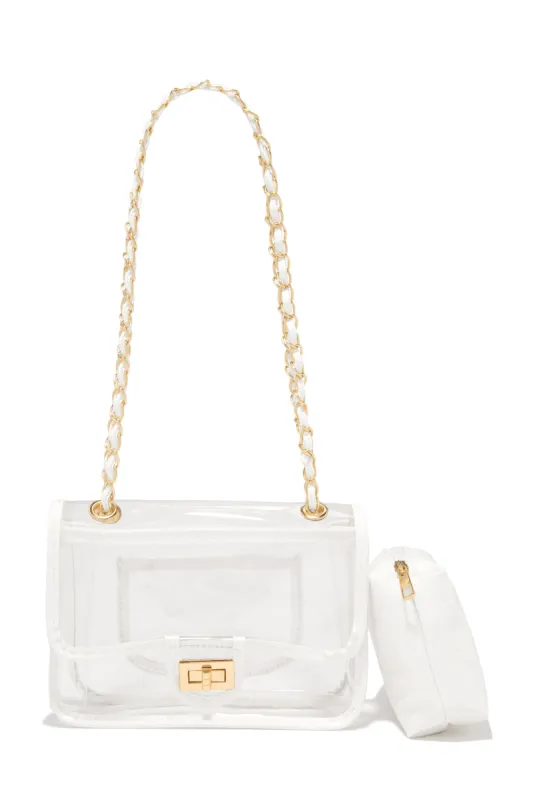 Jessica Clear Flap Over Crossbody Bag - White sold by Miss Lola