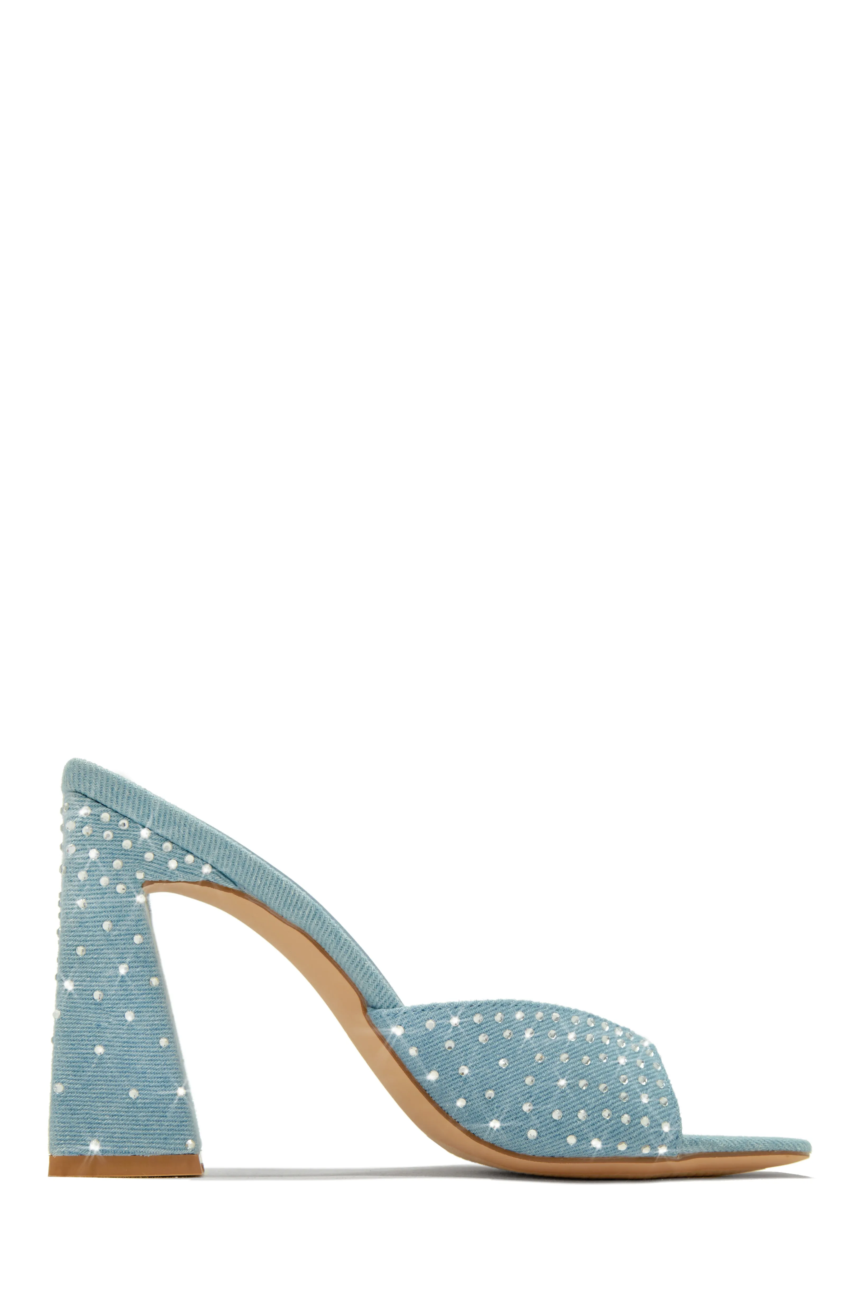 Azaria Embellished Block Heel Mules - Denim sold by Miss Lola product image thumbnail 5