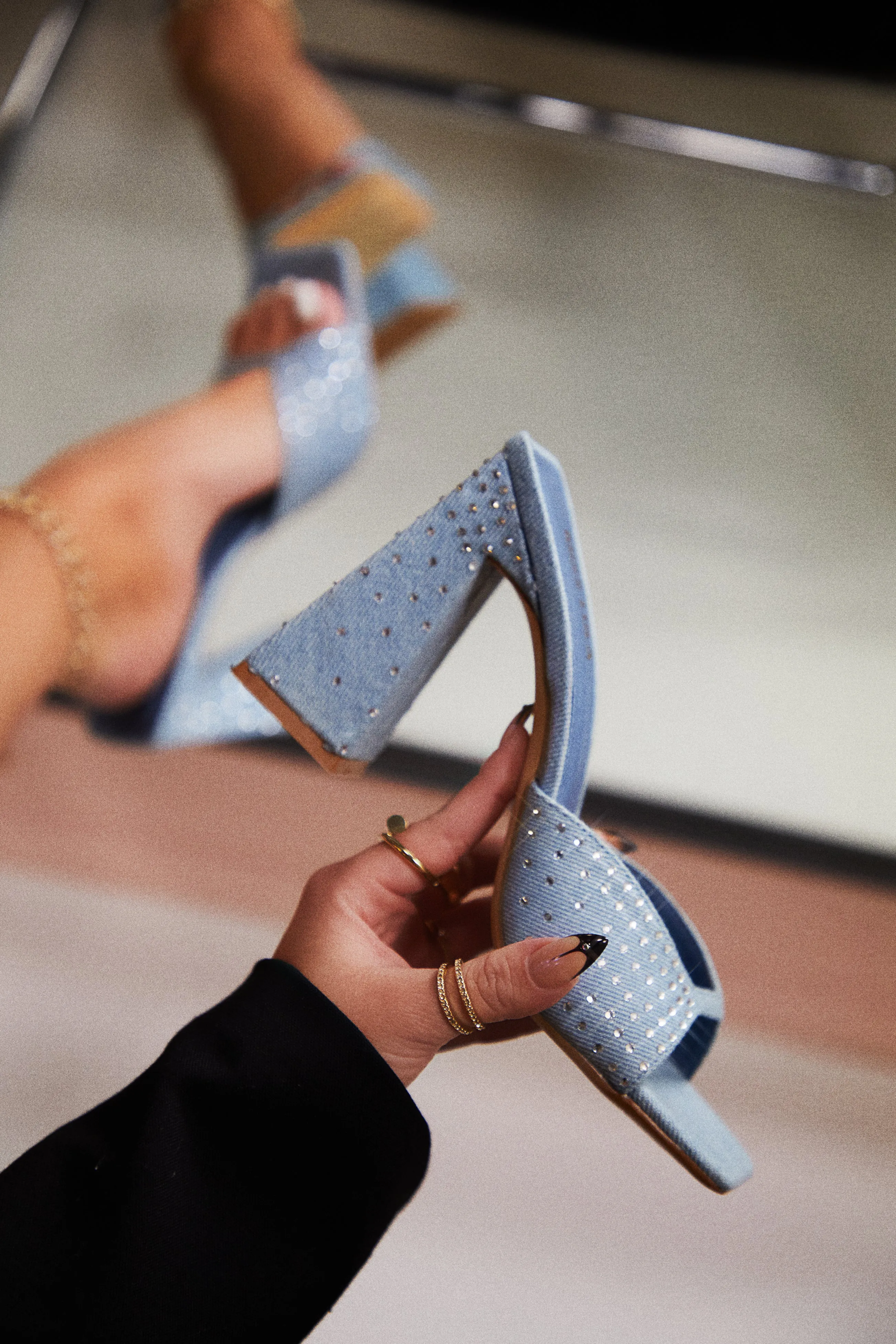 Azaria Embellished Block Heel Mules - Denim sold by Miss Lola product image thumbnail 2