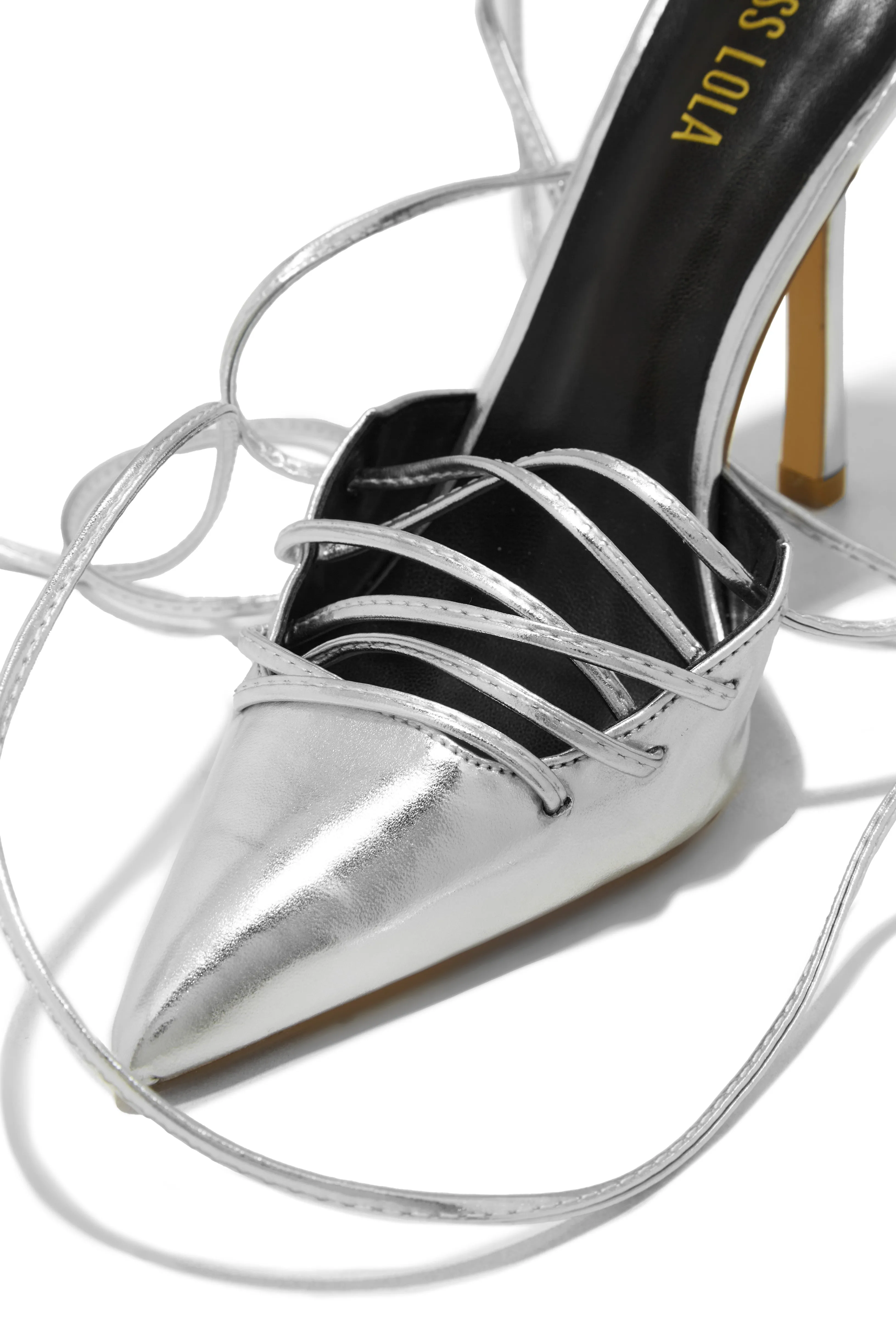 Simone Lace Up High Heel Pumps - Silver sold by Miss Lola product image thumbnail 5