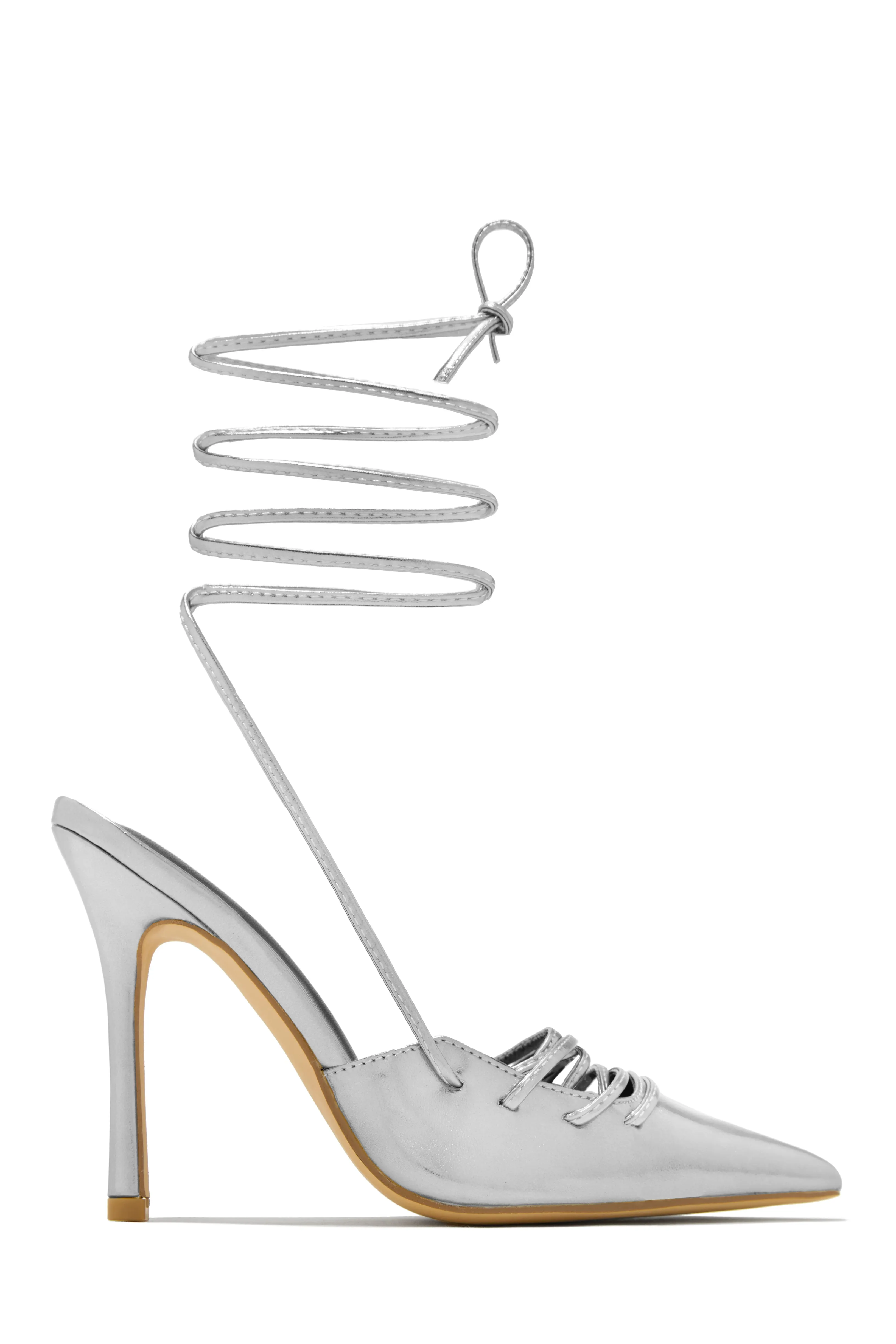 Simone Lace Up High Heel Pumps - Silver sold by Miss Lola product image thumbnail 4