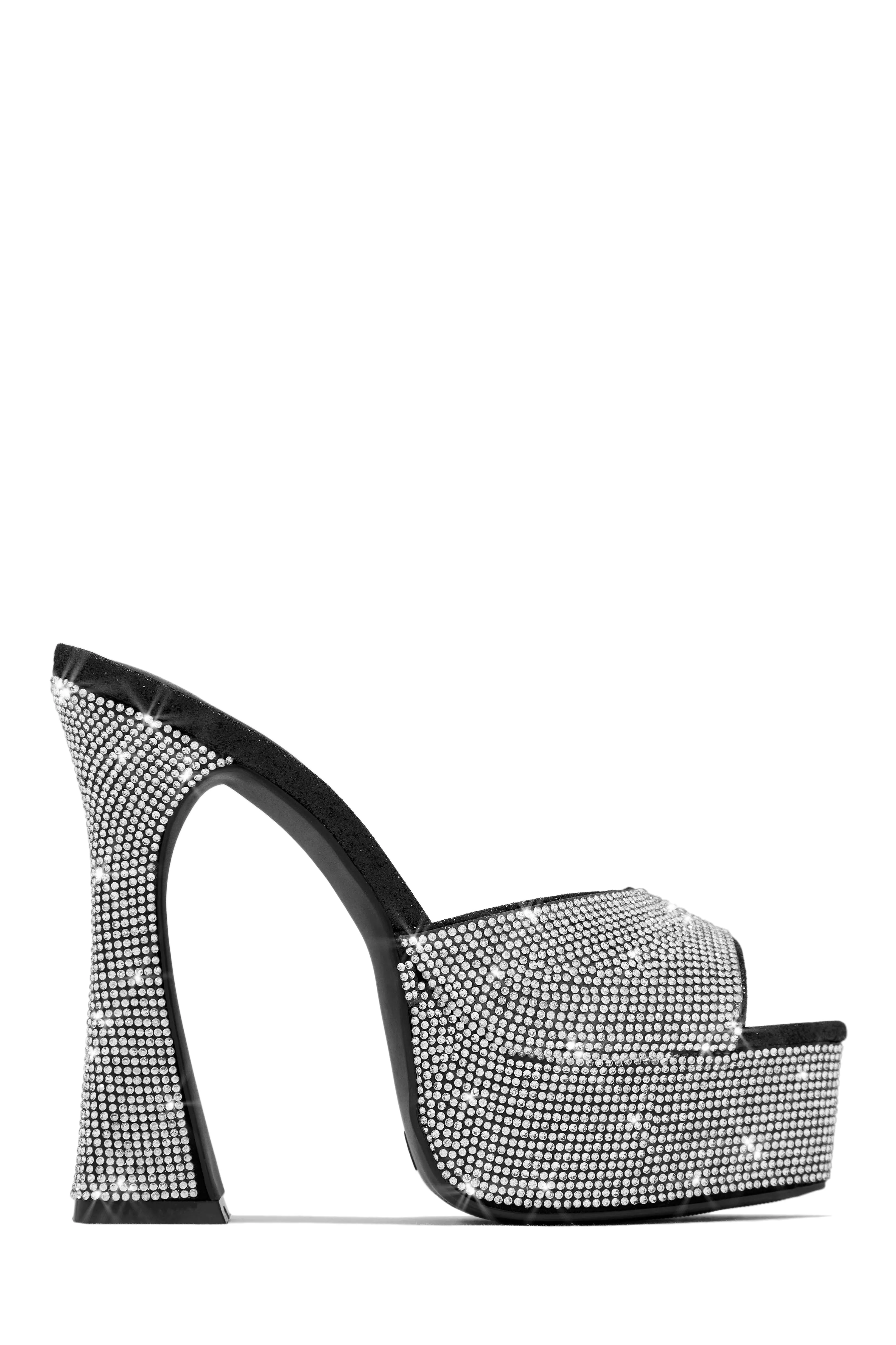 Girls Night Embellished High Heel Platform Mules - Black sold by Miss Lola product image thumbnail 4
