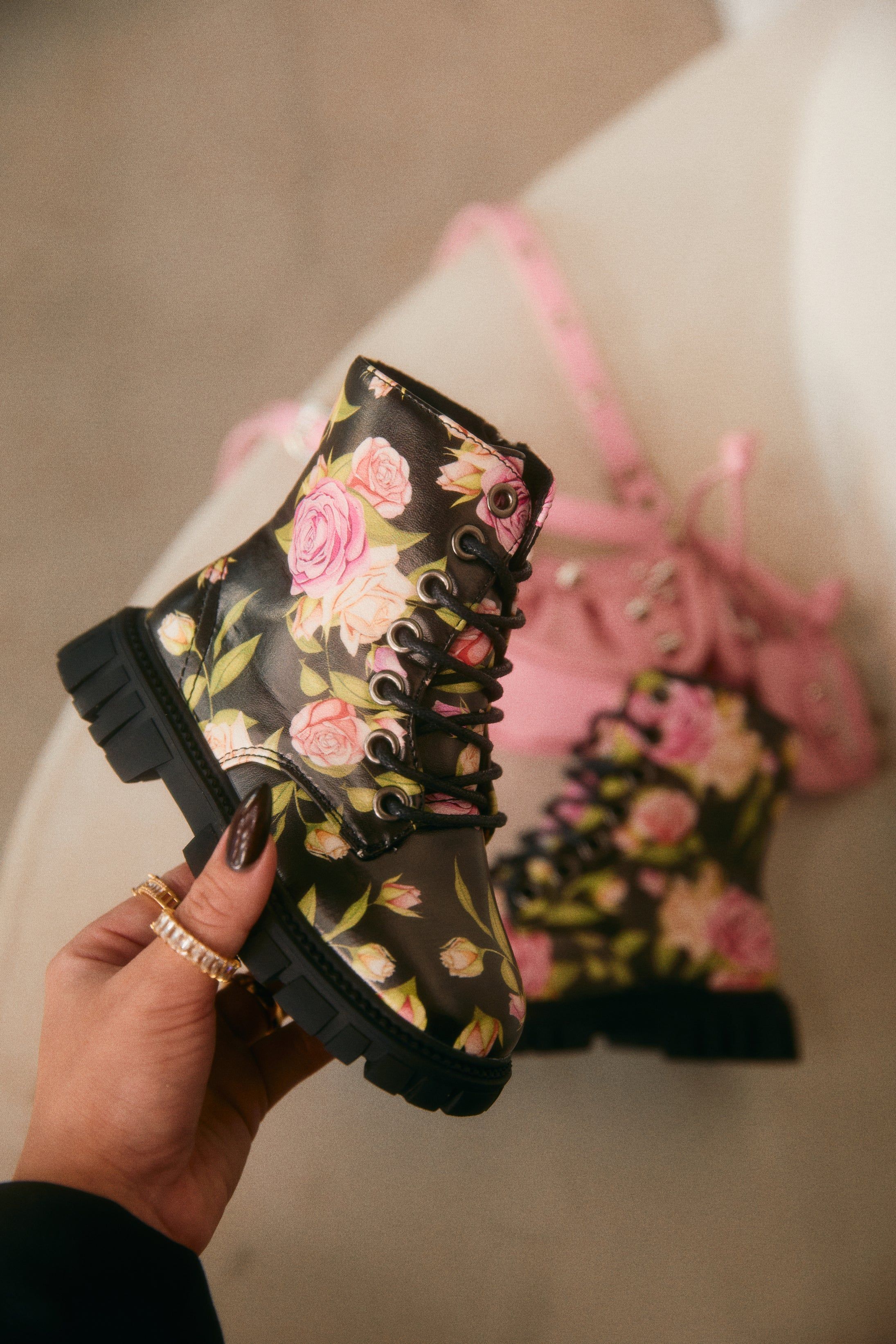 Valentina Lace Up Boots - Floral sold by Miss Lola