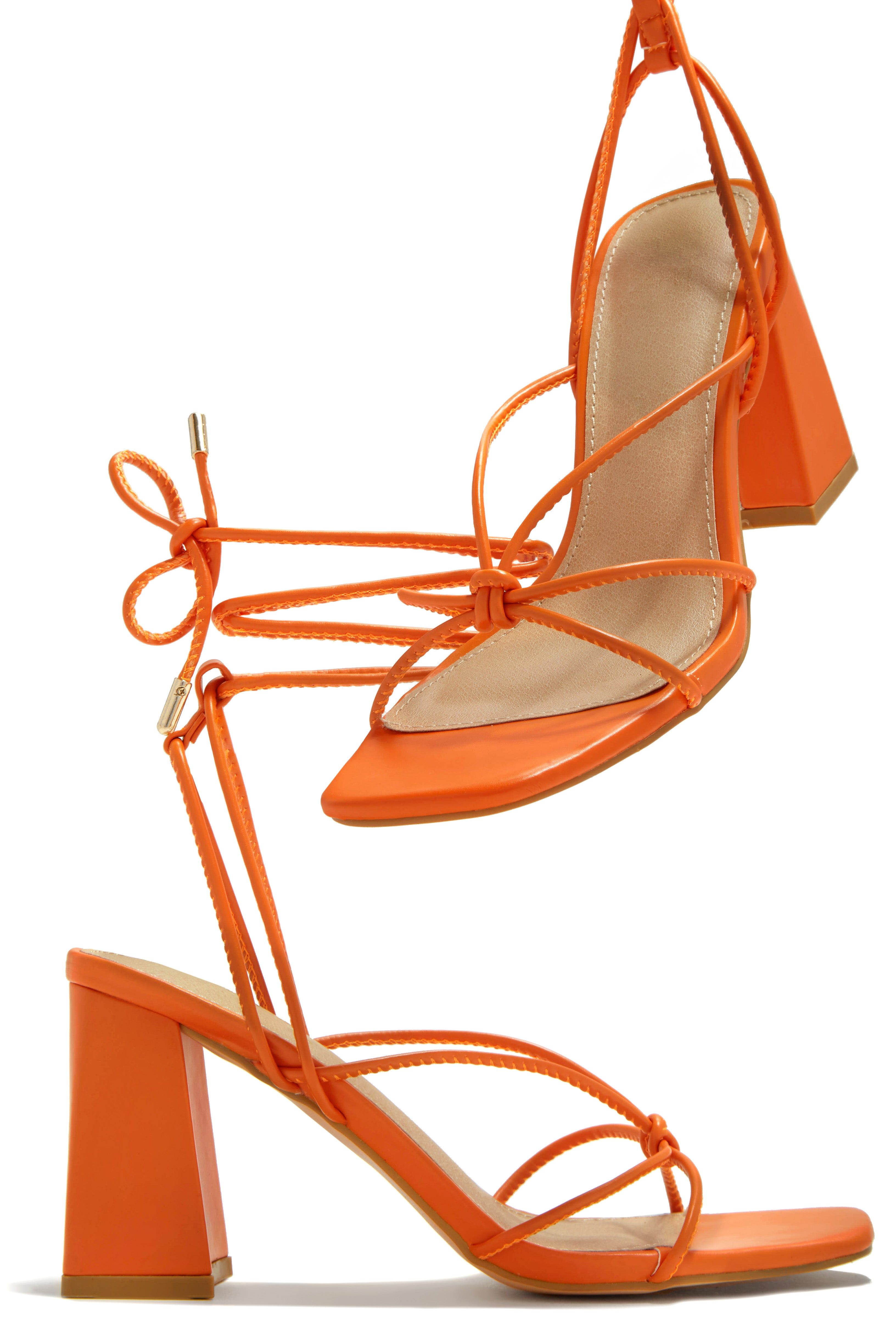 Briella Lace Up Block Heels - Orange sold by Miss Lola product image thumbnail 3