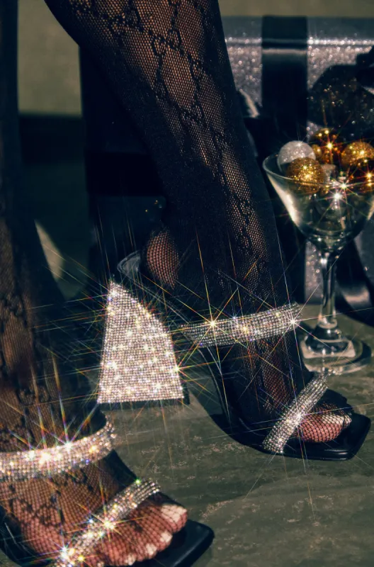 Make A Wish Embellished Triangle Block Heel Mules - Black sold by Miss Lola