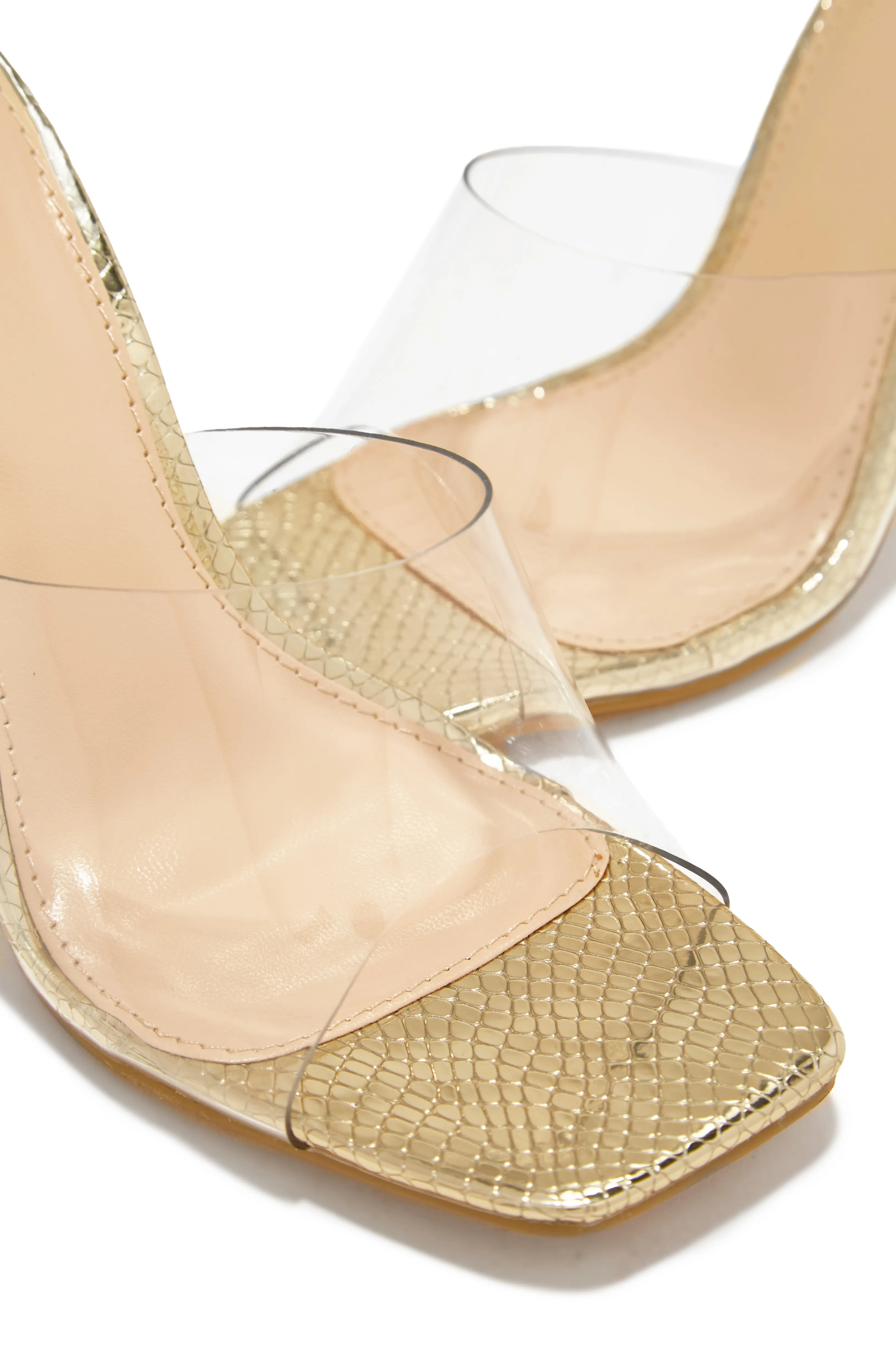 Amerie Clear High Heel Mules - Gold sold by Miss Lola product image thumbnail 4