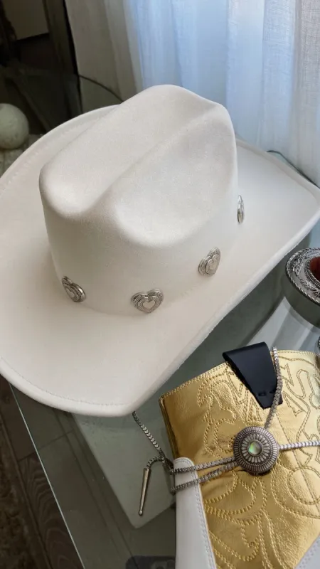 Heartbreaker Heart Pendants Cowgirl Hat - Cream sold by Miss Lola