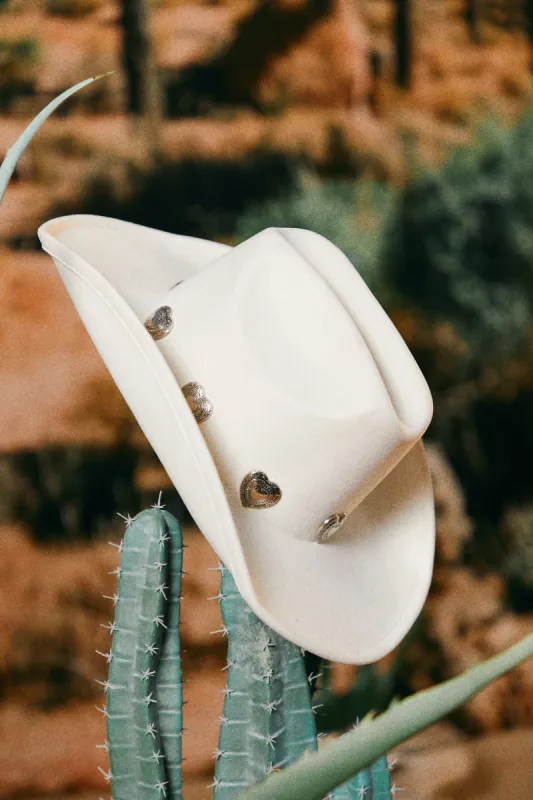 Heartbreaker Heart Pendants Cowgirl Hat - Cream sold by Miss Lola