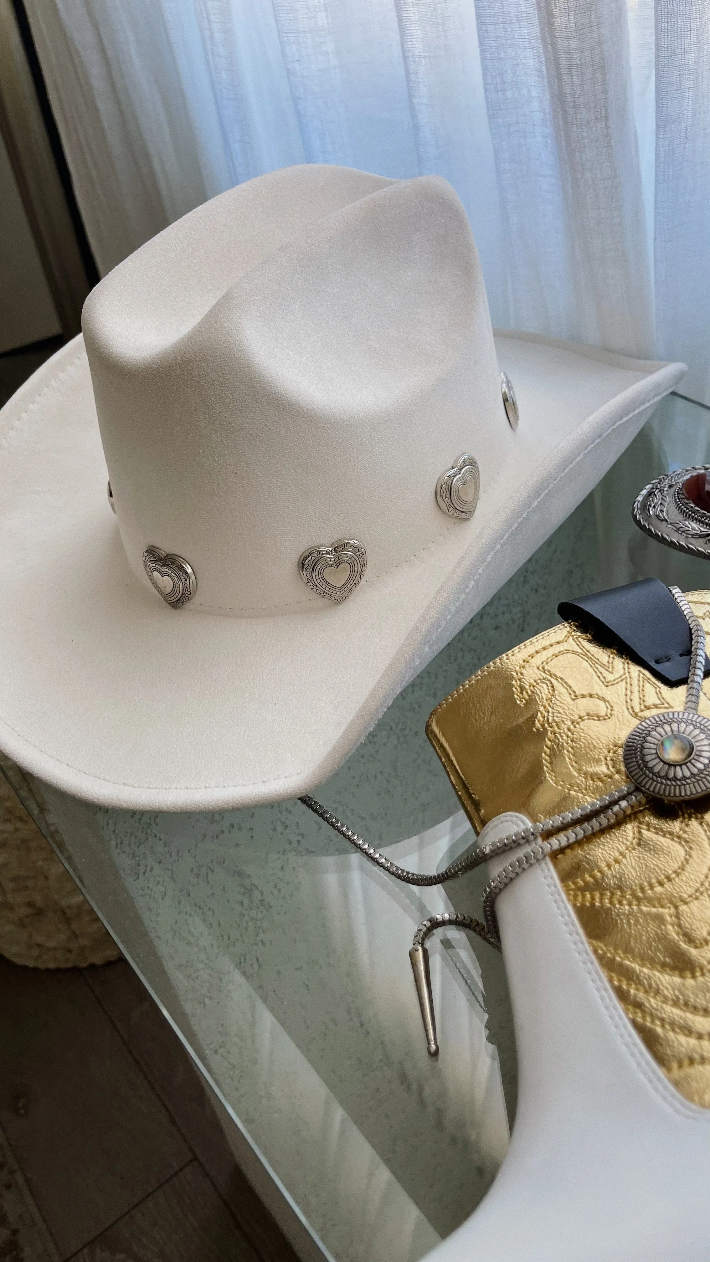 Heartbreaker Heart Pendants Cowgirl Hat - Cream sold by Miss Lola product image thumbnail 4