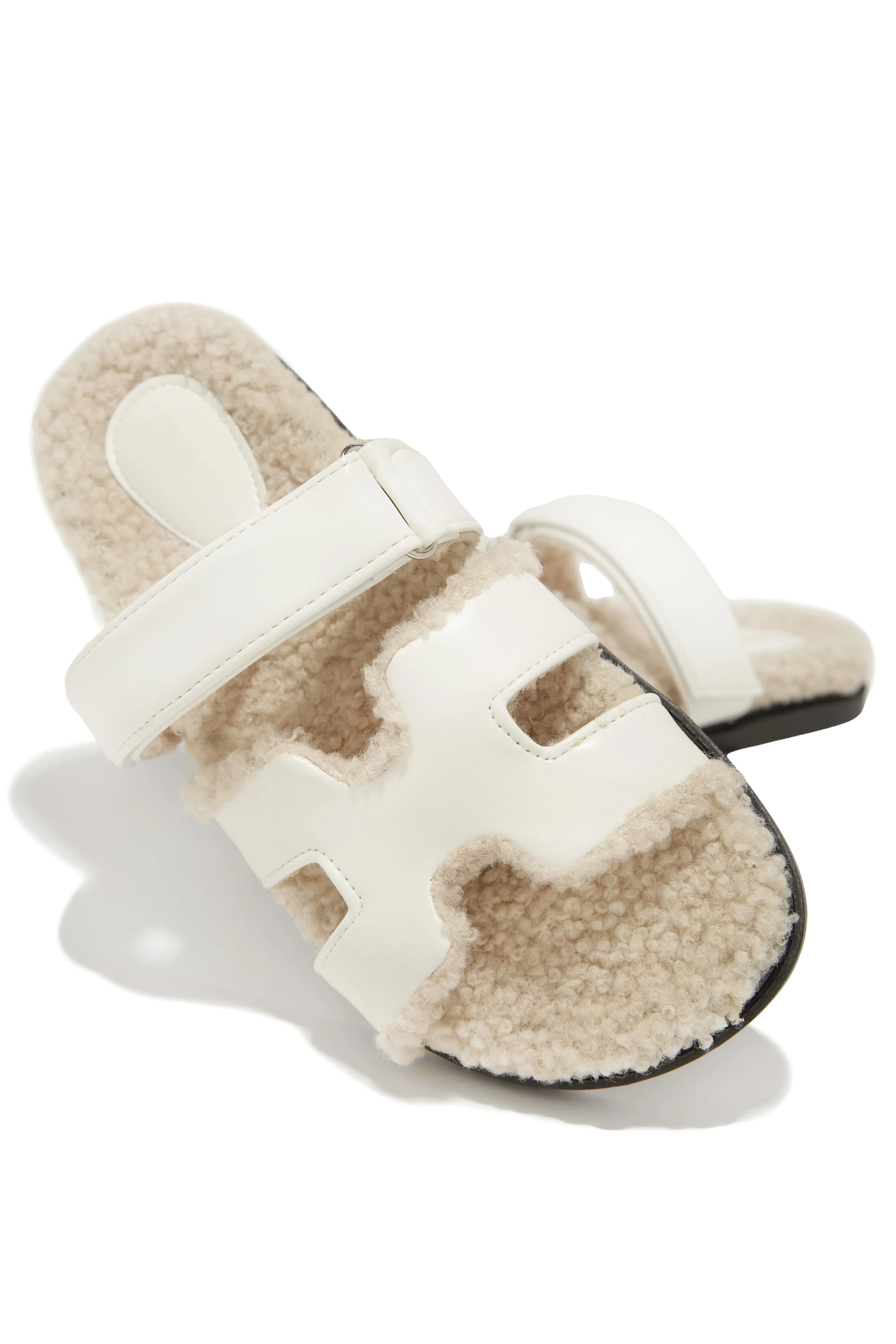 Bailey Faux Sherpa Slip On Sandals - White sold by Miss Lola product image thumbnail 3