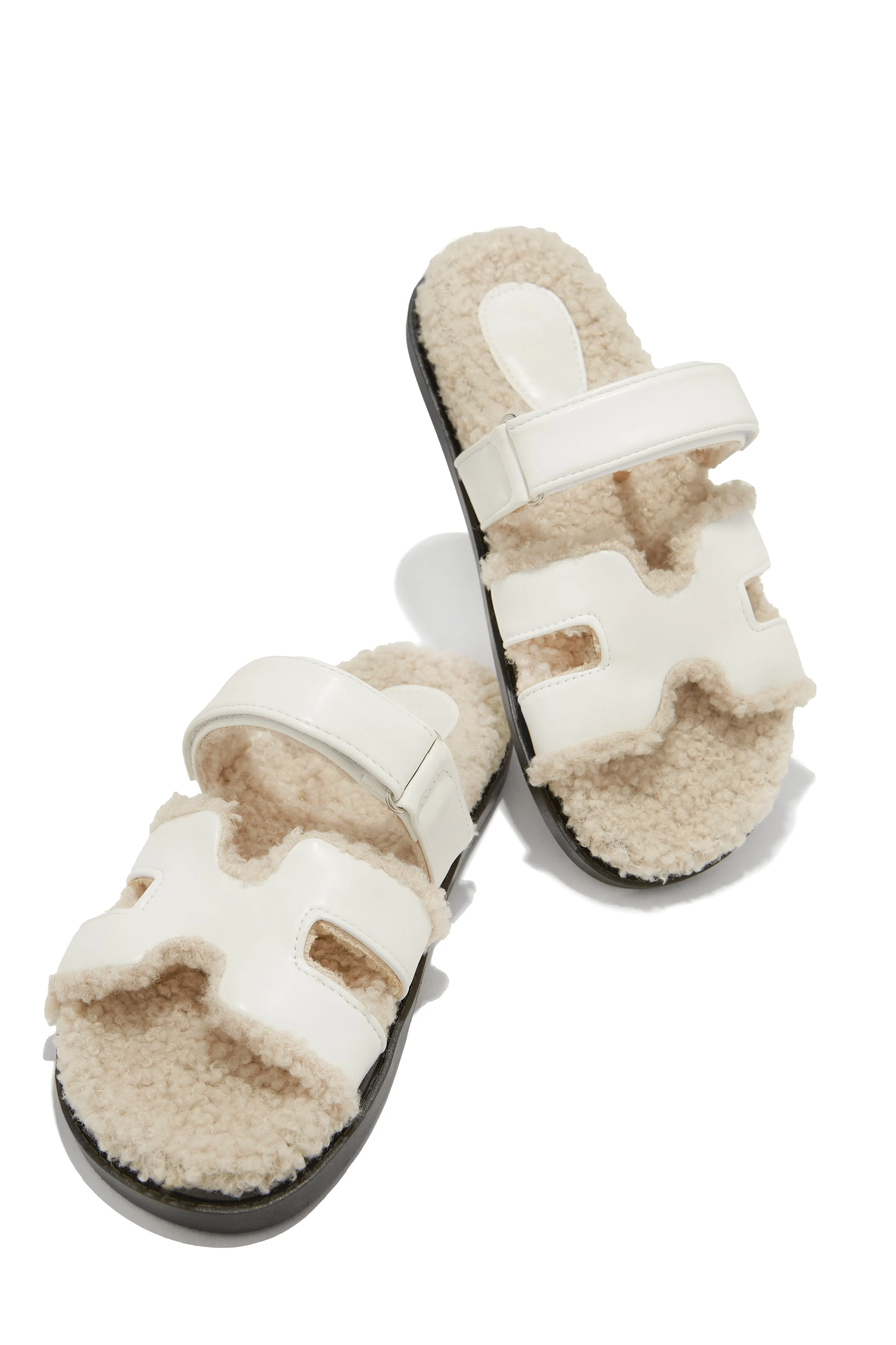 Bailey Faux Sherpa Slip On Sandals - White sold by Miss Lola product image thumbnail 5