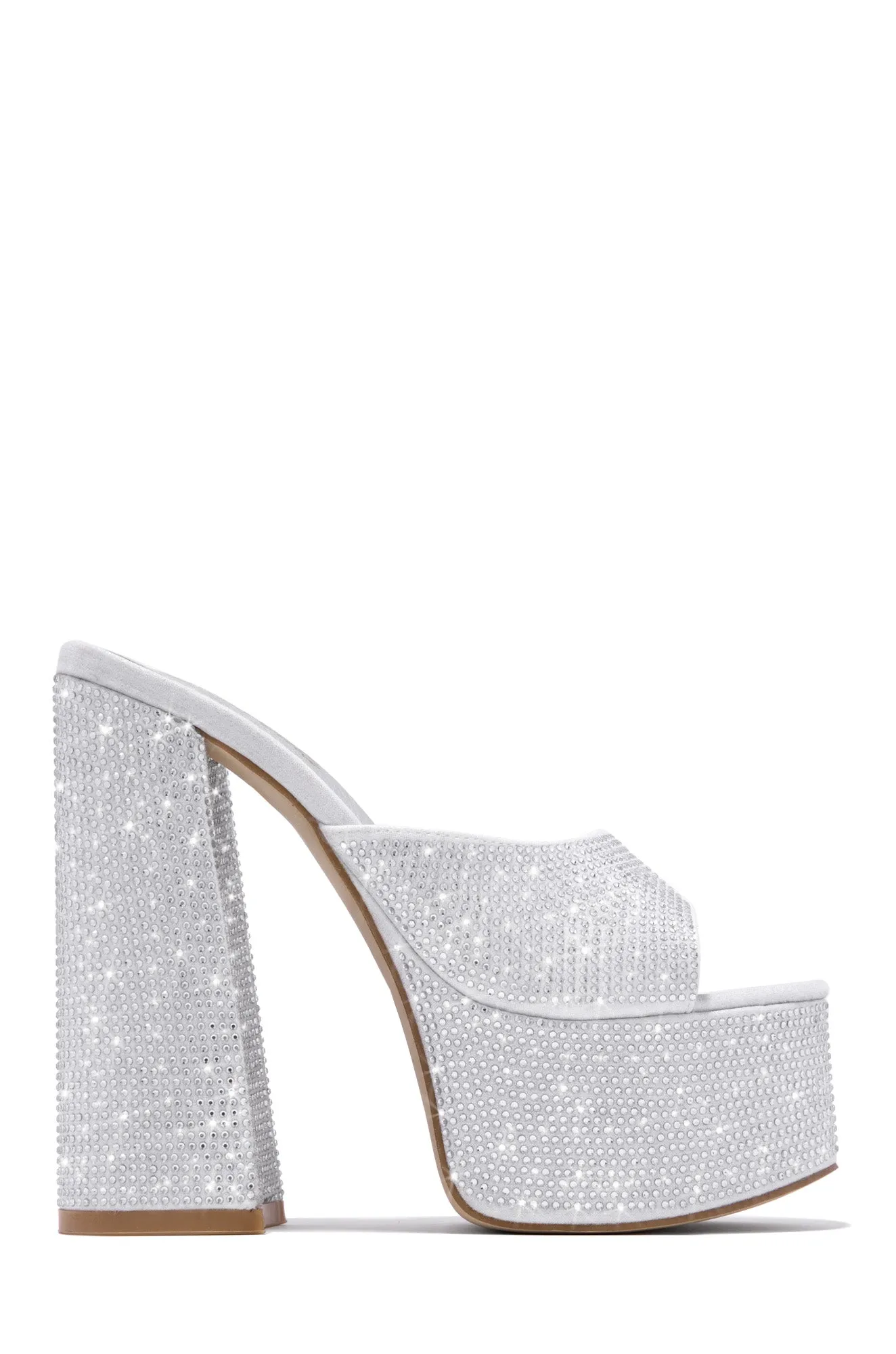 Aniza Embellished Platform Block Heel Mules - Silver sold by Miss Lola