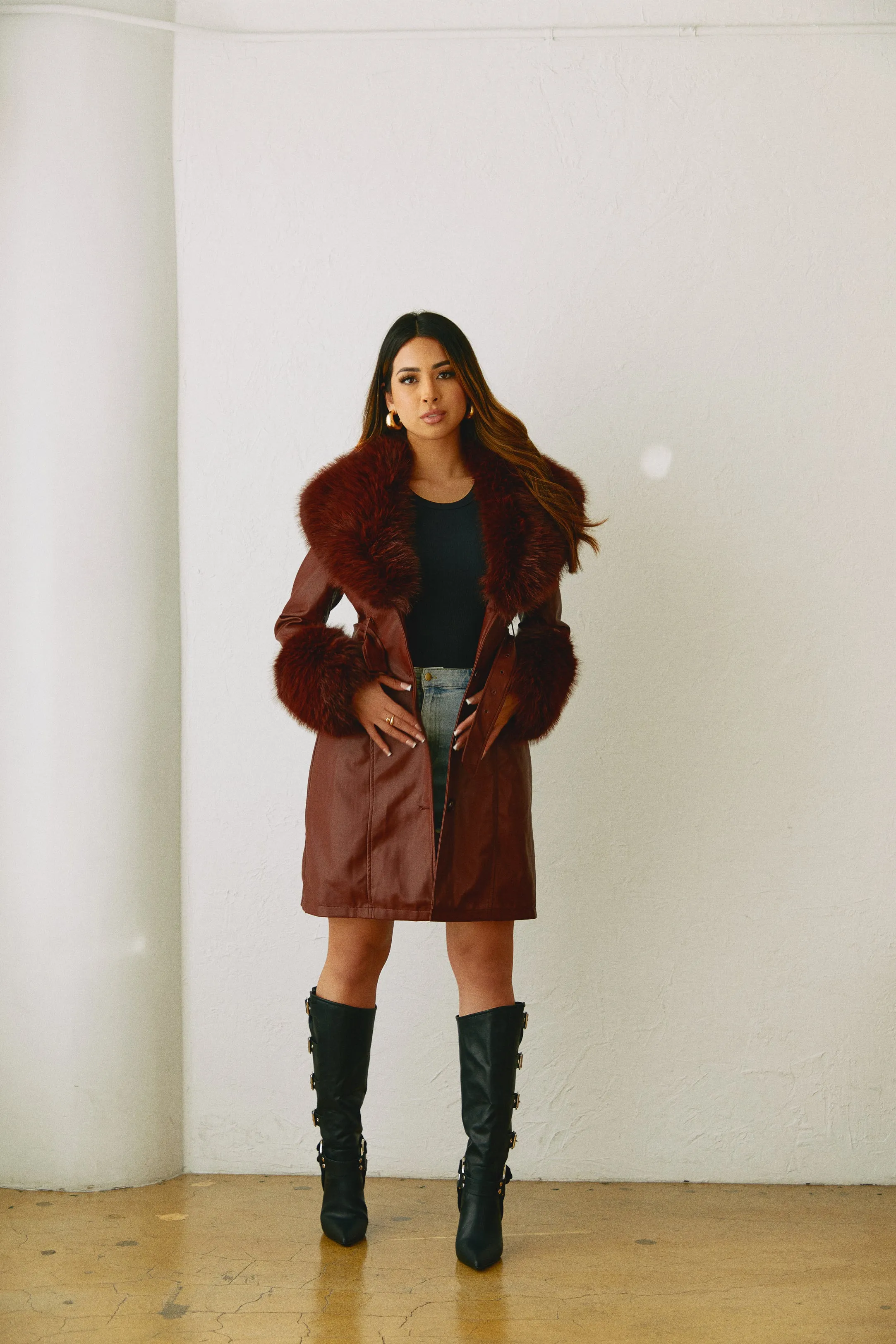 Ameria PU Faux Fur Coat - Coffee sold by Miss Lola product image thumbnail 5