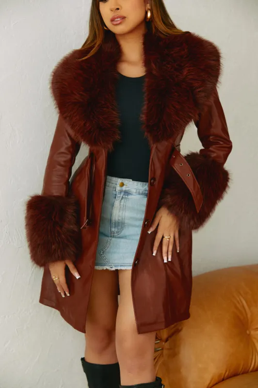 Ameria PU Faux Fur Coat - Coffee sold by Miss Lola