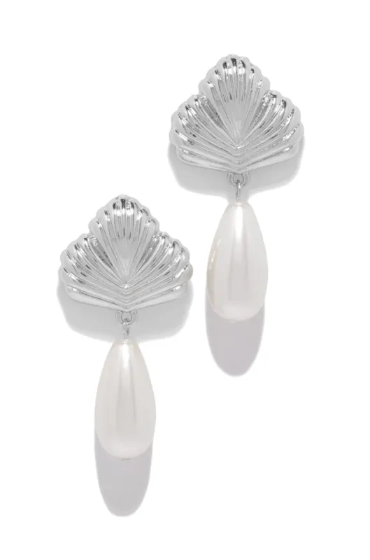 Emelia Faux Pearl Statement Dangle Earring - Silver sold by Miss Lola