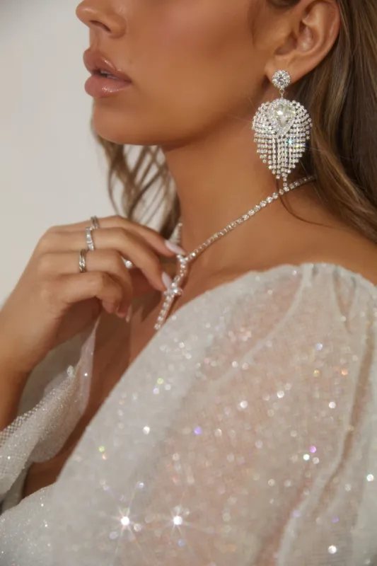 Britzia Embellished Fringe Earring- Silver sold by Miss Lola