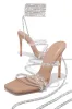 Elisa Lace Up Embellished High Heels - Nude sold by Miss Lola