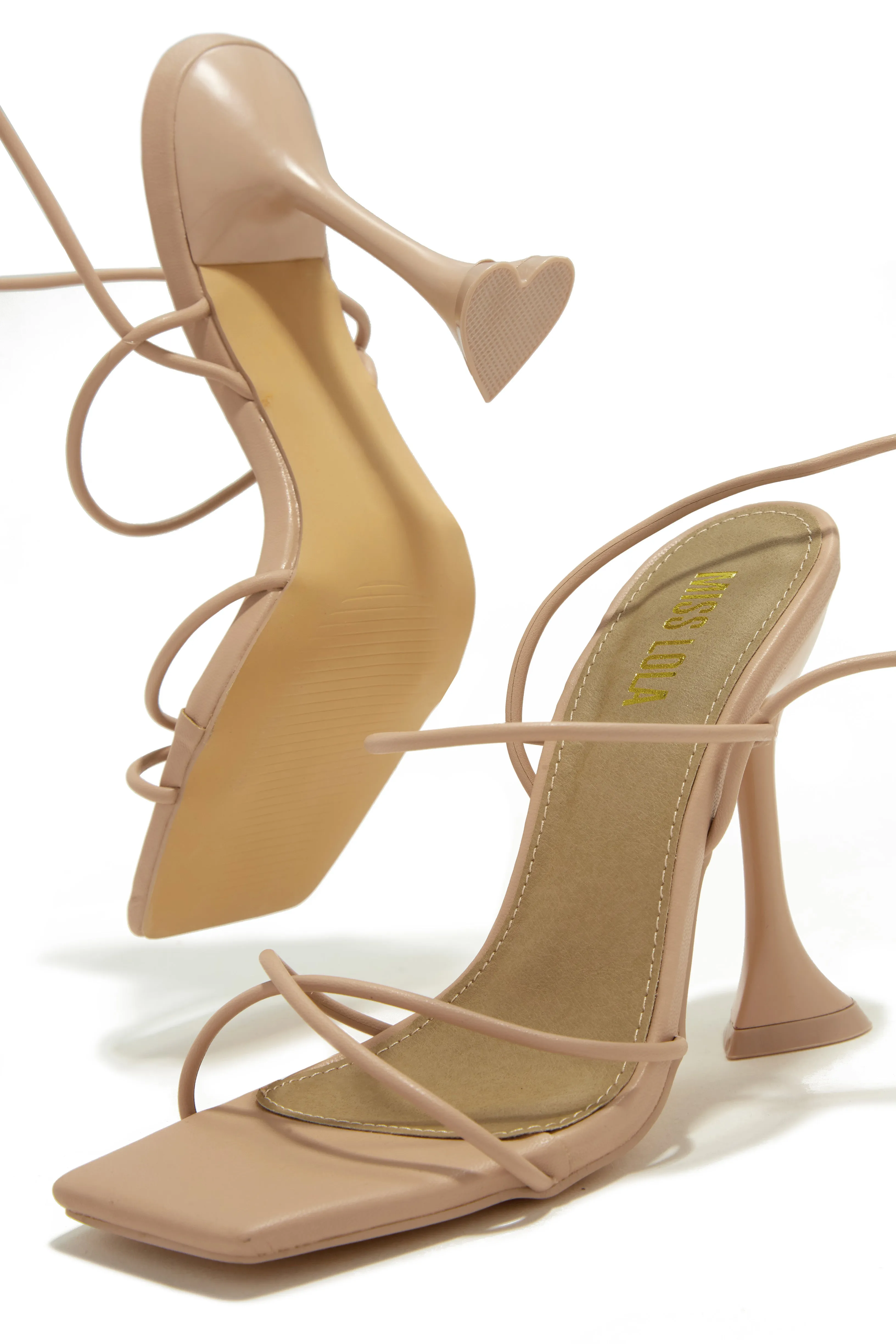 Loving Heart Lace Up High Heels - Nude sold by Miss Lola product image thumbnail 4