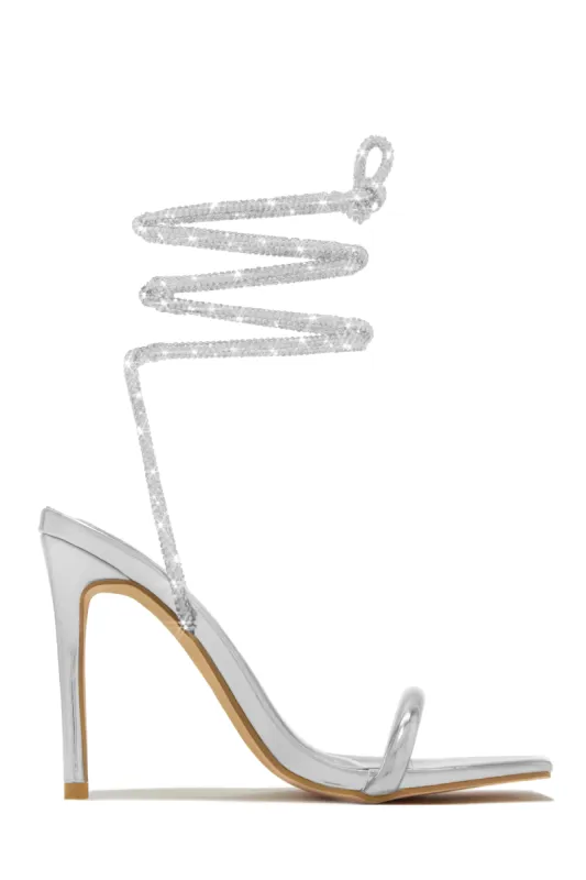 Pretty Girl Embellished Lace Up High Heels - Silver sold by Miss Lola