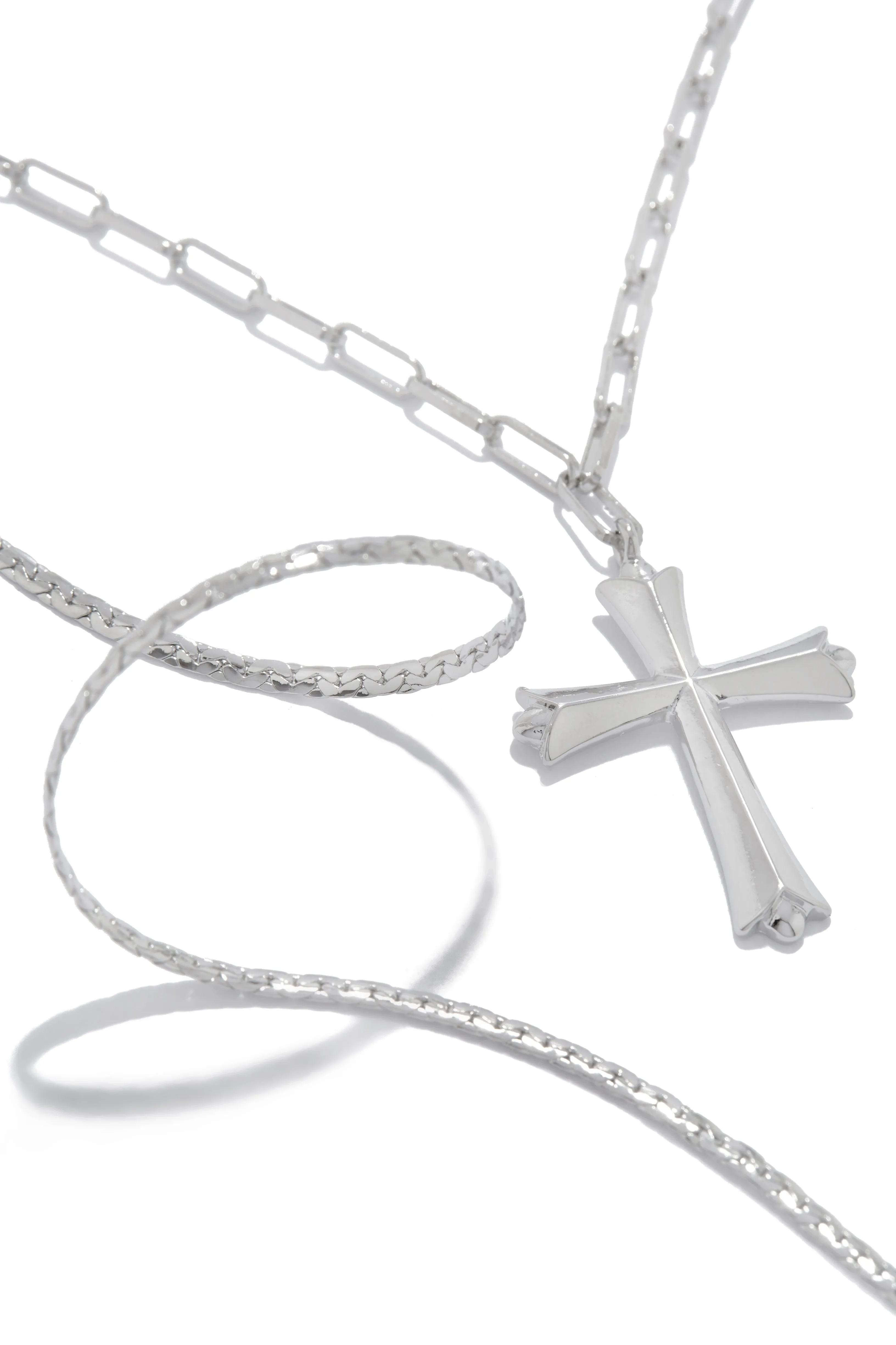 All My Faith Two Piece Layered Cross Pendant Necklace Set - Silver sold by Miss Lola product image thumbnail 3