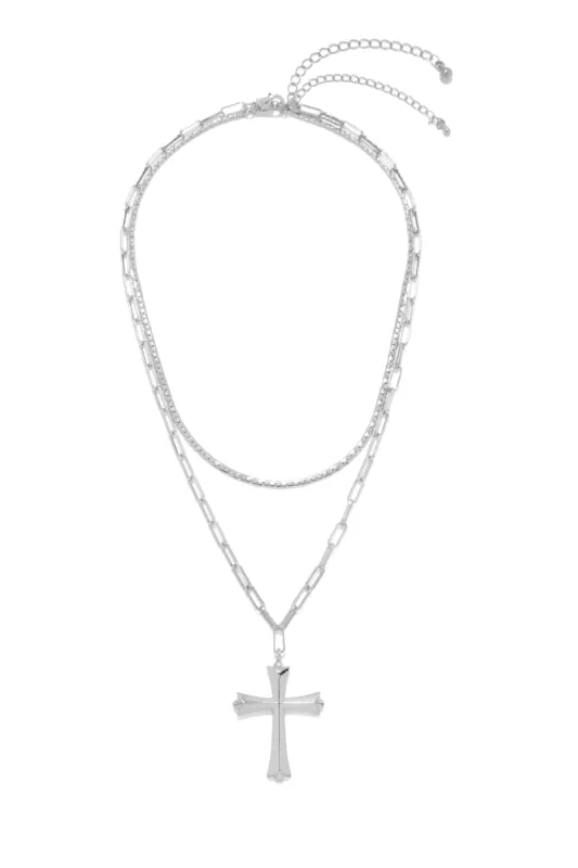 All My Faith Two Piece Layered Cross Pendant Necklace Set - Silver sold by Miss Lola