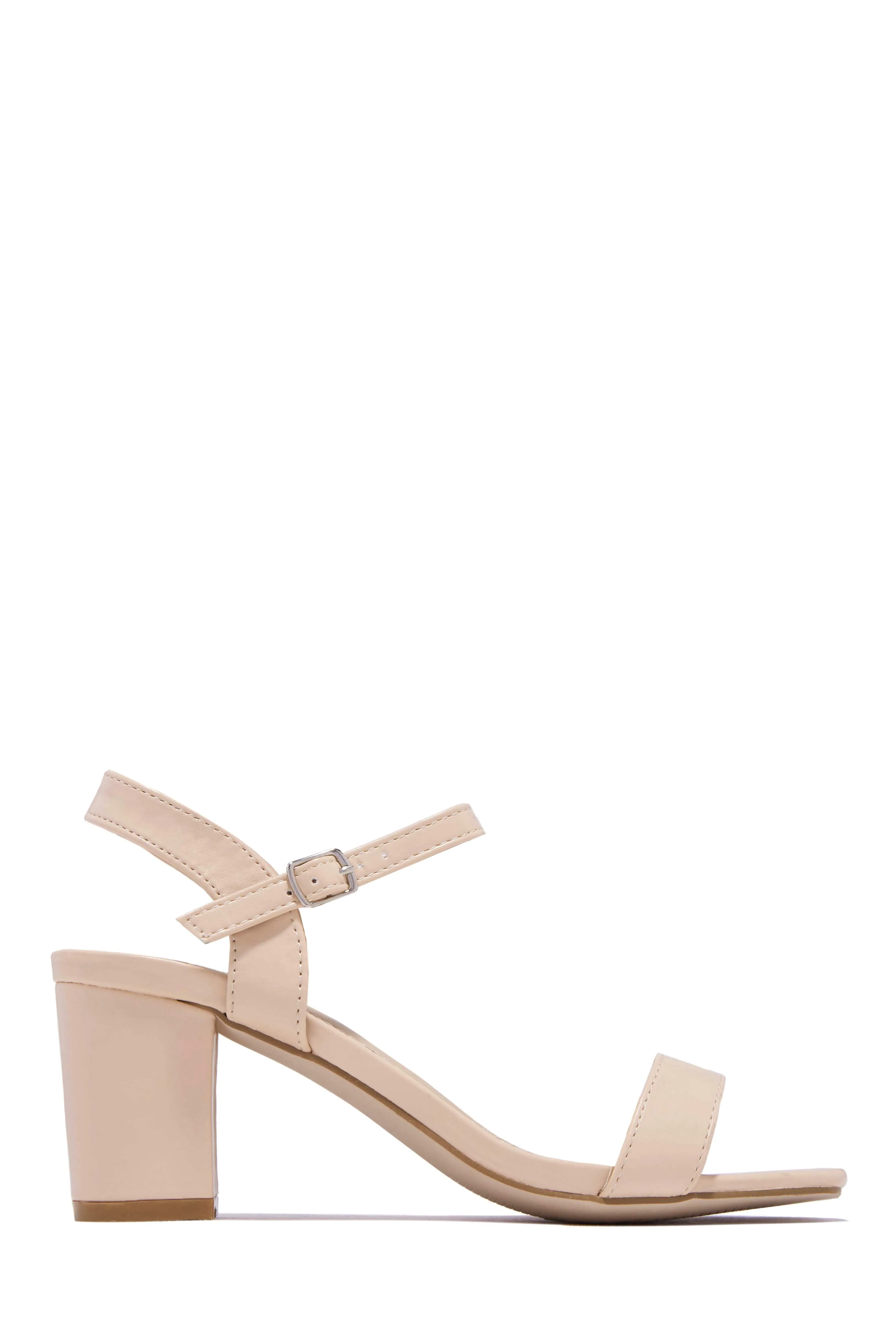 Deryna Ankle Strap Block Heels - Nude sold by Miss Lola