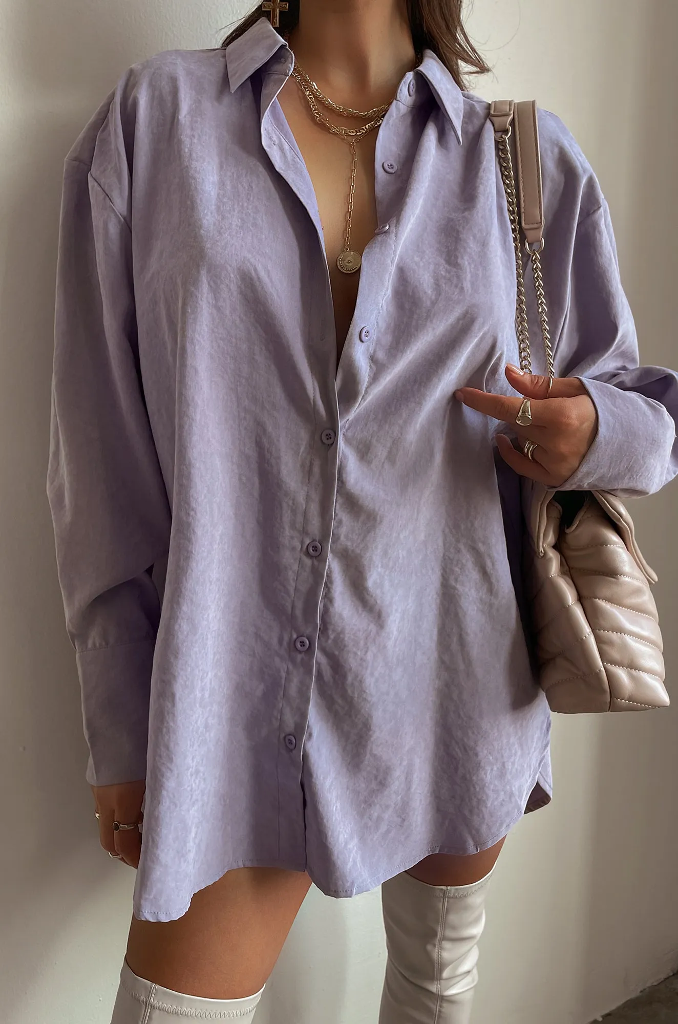 Spend The Night Oversized Button Up Top - Lavender sold by Miss Lola product image thumbnail 4