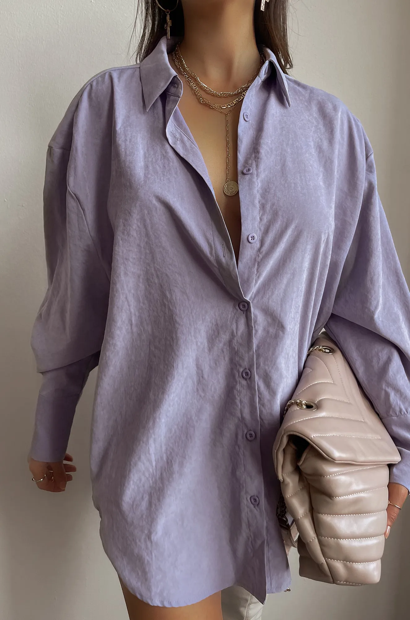 Spend The Night Oversized Button Up Top - Lavender sold by Miss Lola product image thumbnail 3